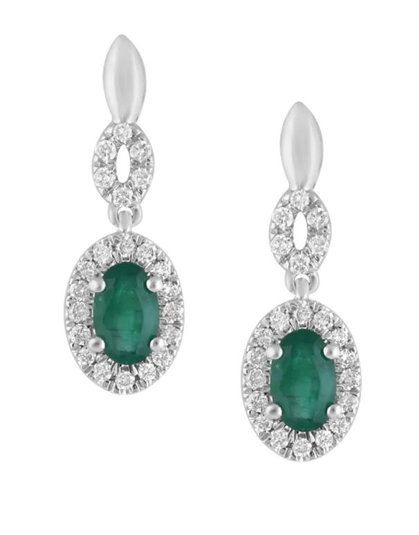 14ct White Gold Diamond Set & Natural Emerald Pendant & Earrings
