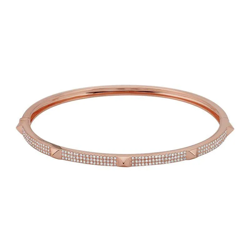 14K Gold 3-Row Diamond Pave Pyramid Stud Bangle