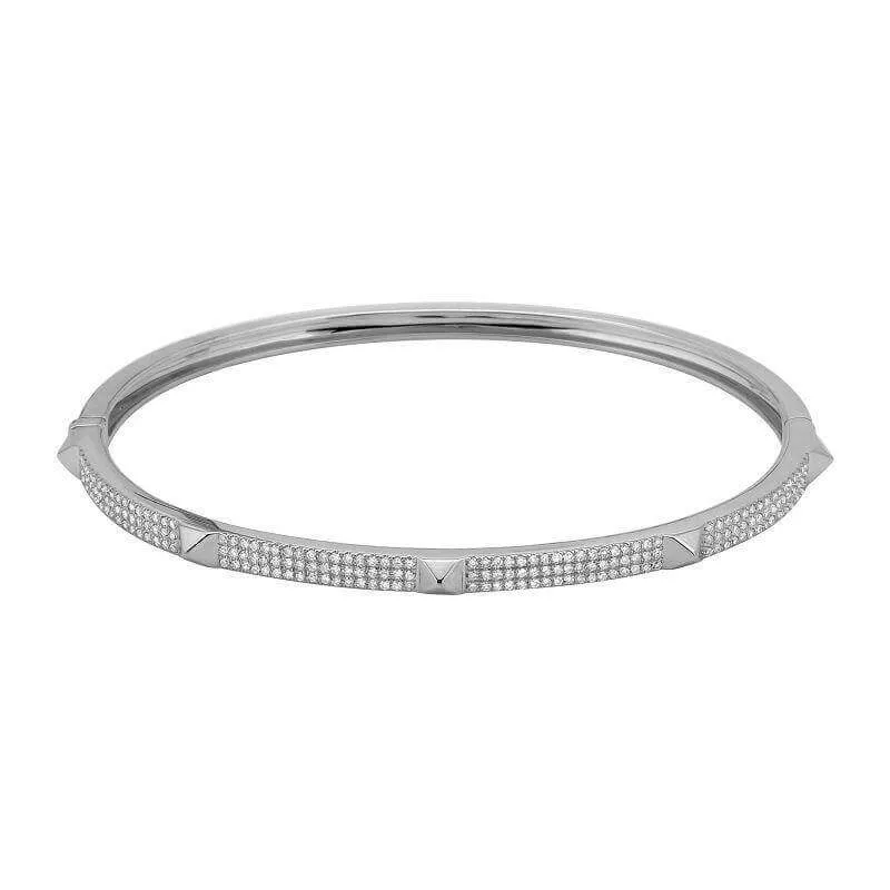 14K Gold 3-Row Diamond Pave Pyramid Stud Bangle