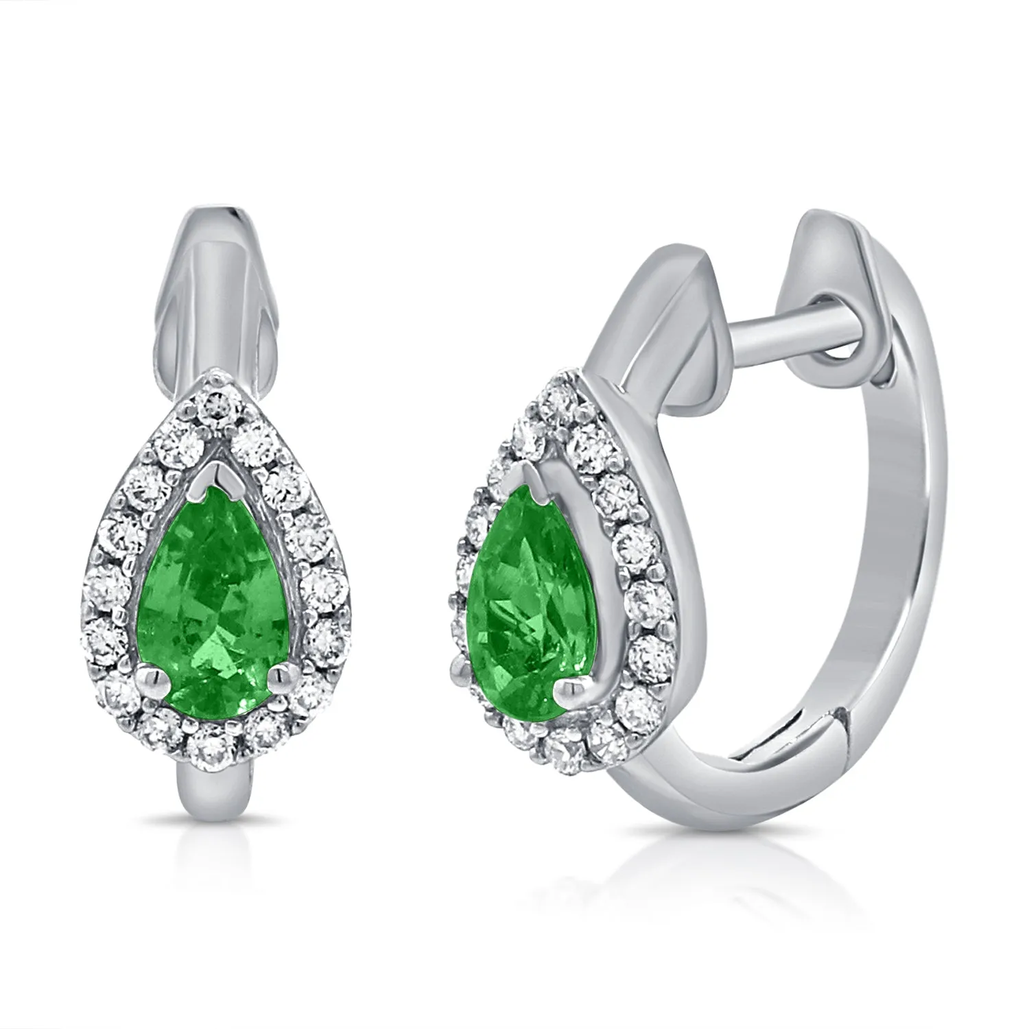 14k Gold Diamond & Emerald Huggie Earrings