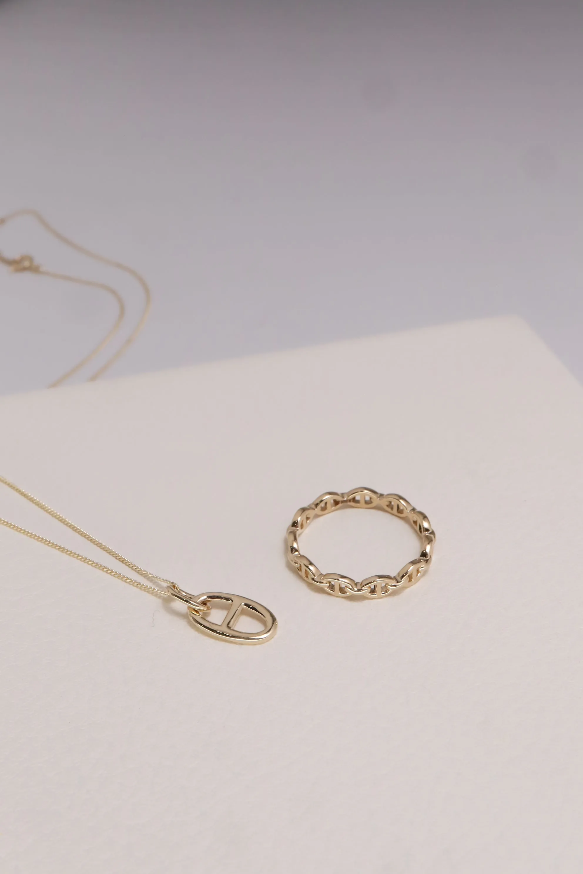 14K Solid Gold 3D Anchor Chain Linked Stackable Ring