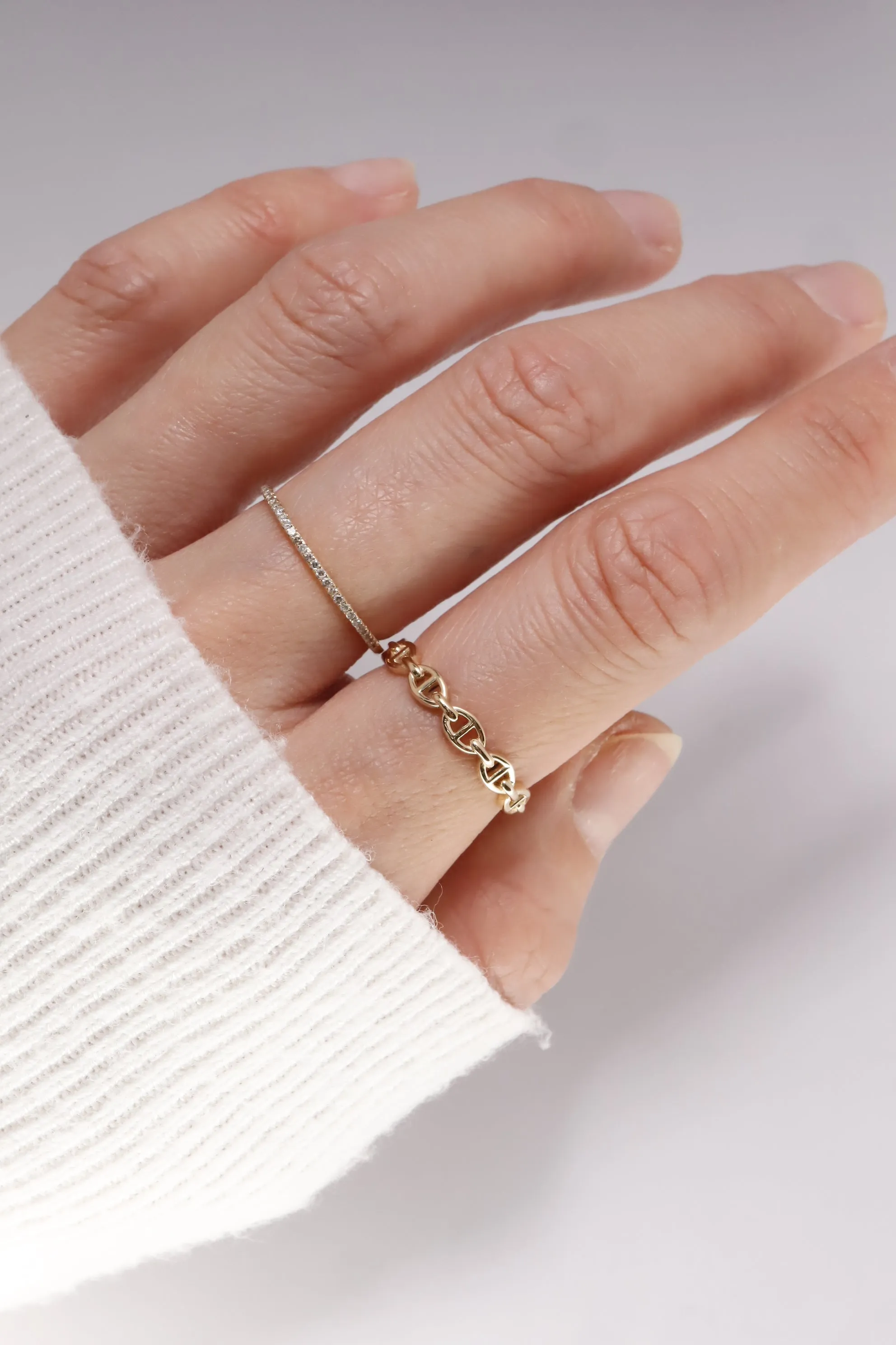 14K Solid Gold 3D Anchor Chain Linked Stackable Ring