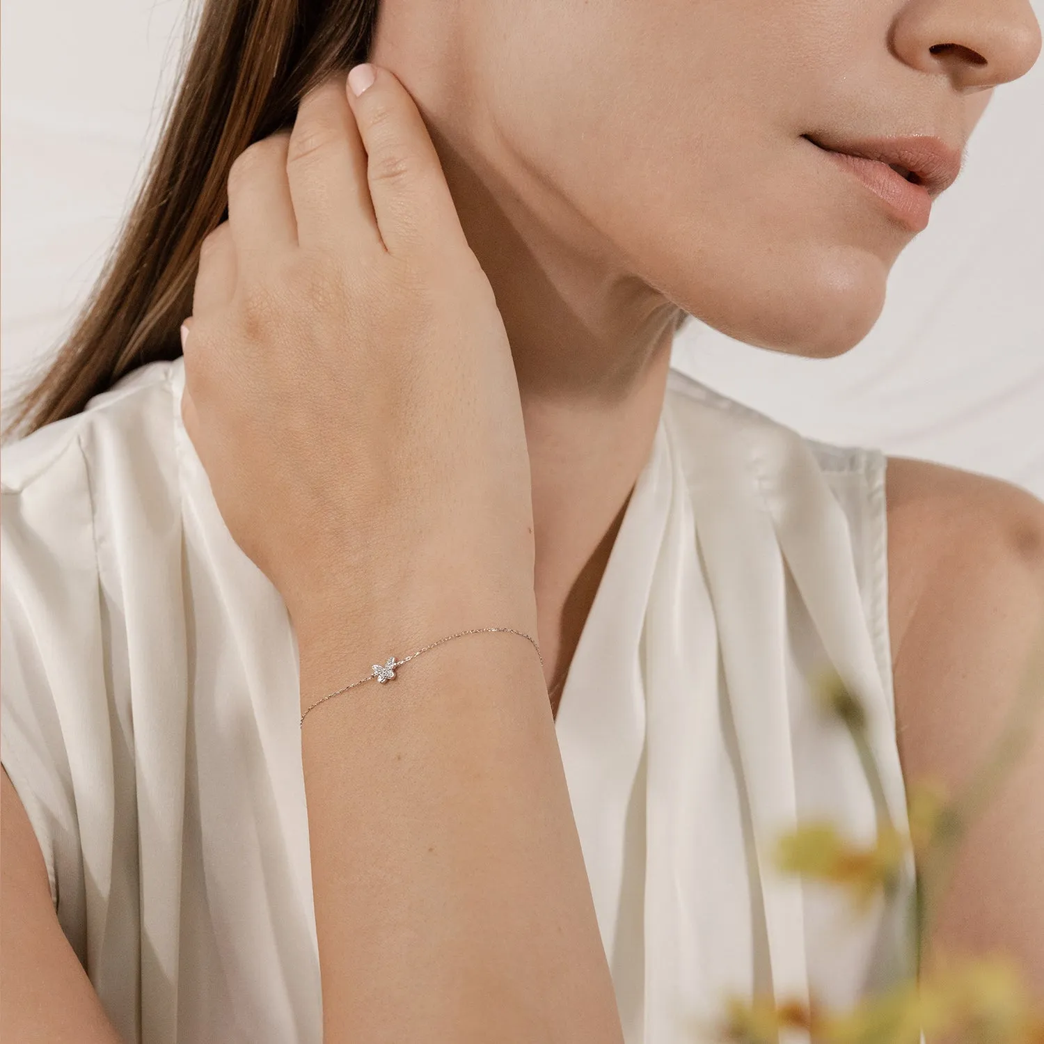 14k White Gold Butterfly Bracelet