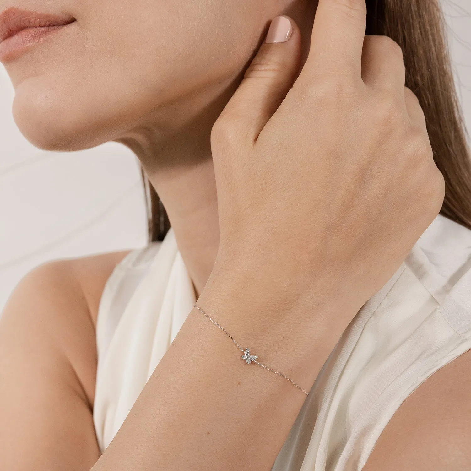 14k White Gold Butterfly Bracelet