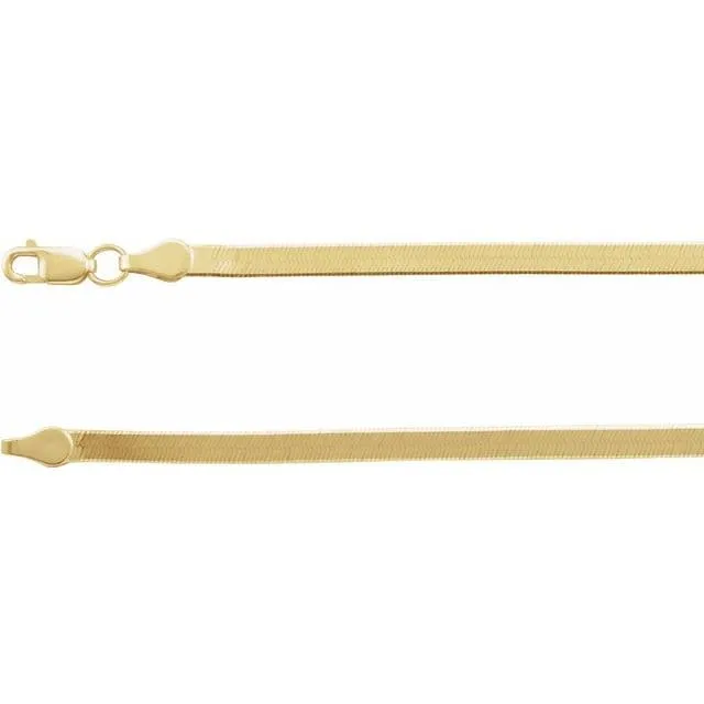 14K Yellow Gold 2.8 mm Flexible Herringbone Chain 7 inch Bracelet