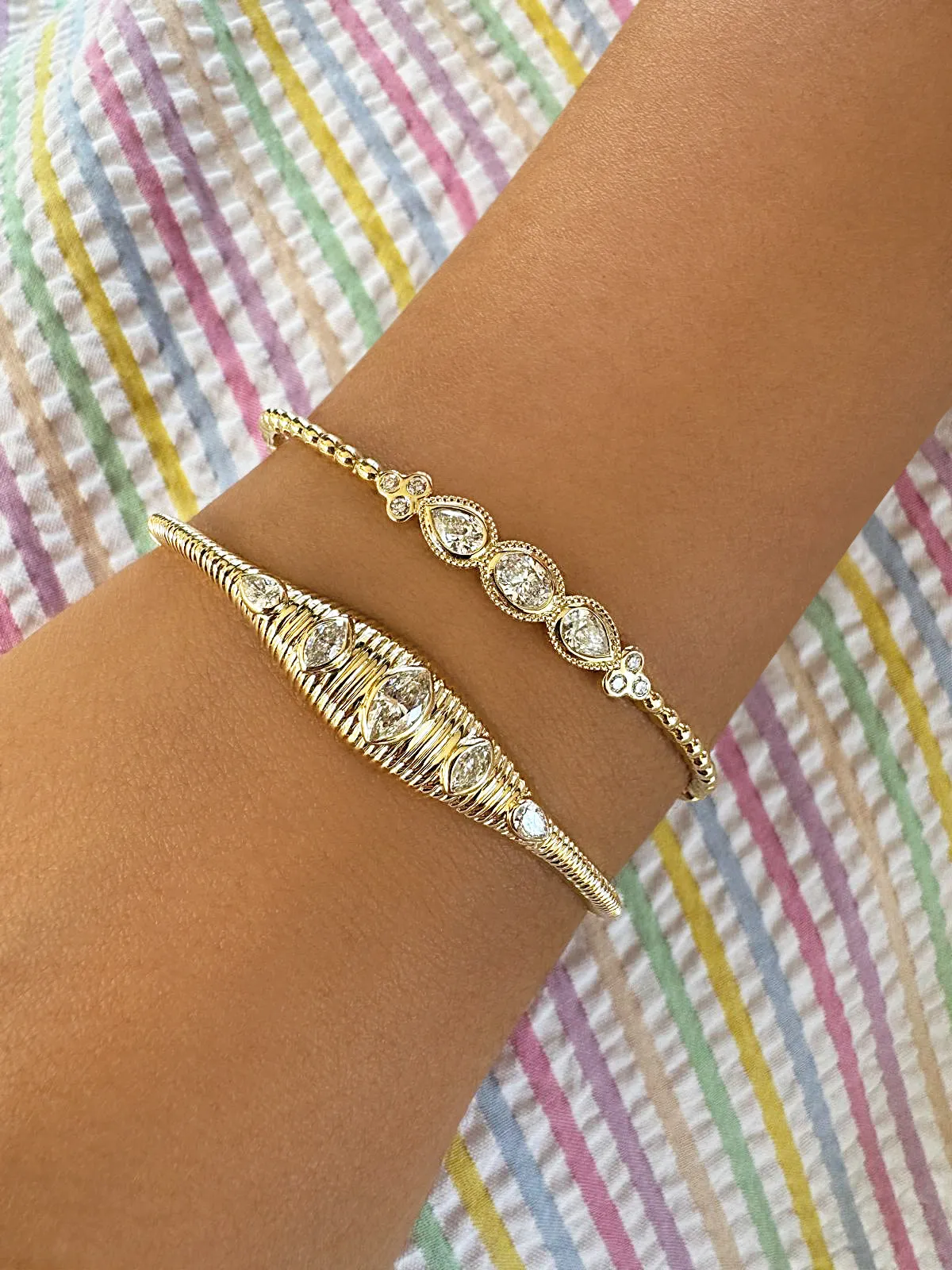 14K YG Marquise and Pear Shaped Diamond Bangle