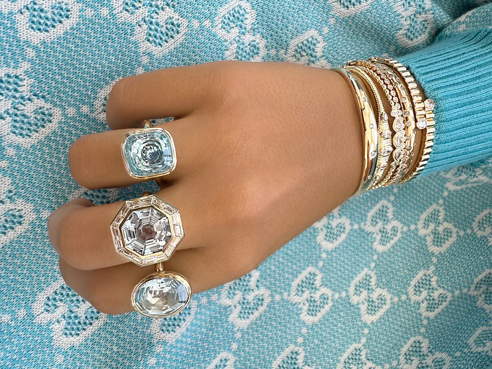 14K YG Marquise and Pear Shaped Diamond Bangle