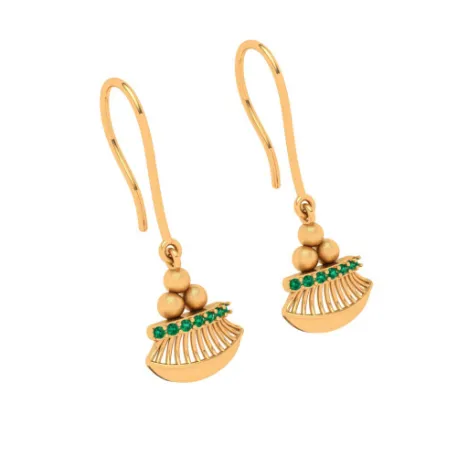 18k Gold Dangler Earrings With Green Gemstone