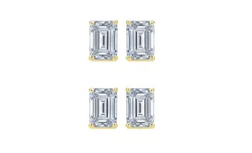 18k Yellow Gold 6mm 2Ct Emerald Cut White Sapphire Set Of Two Stud Earrings Plated