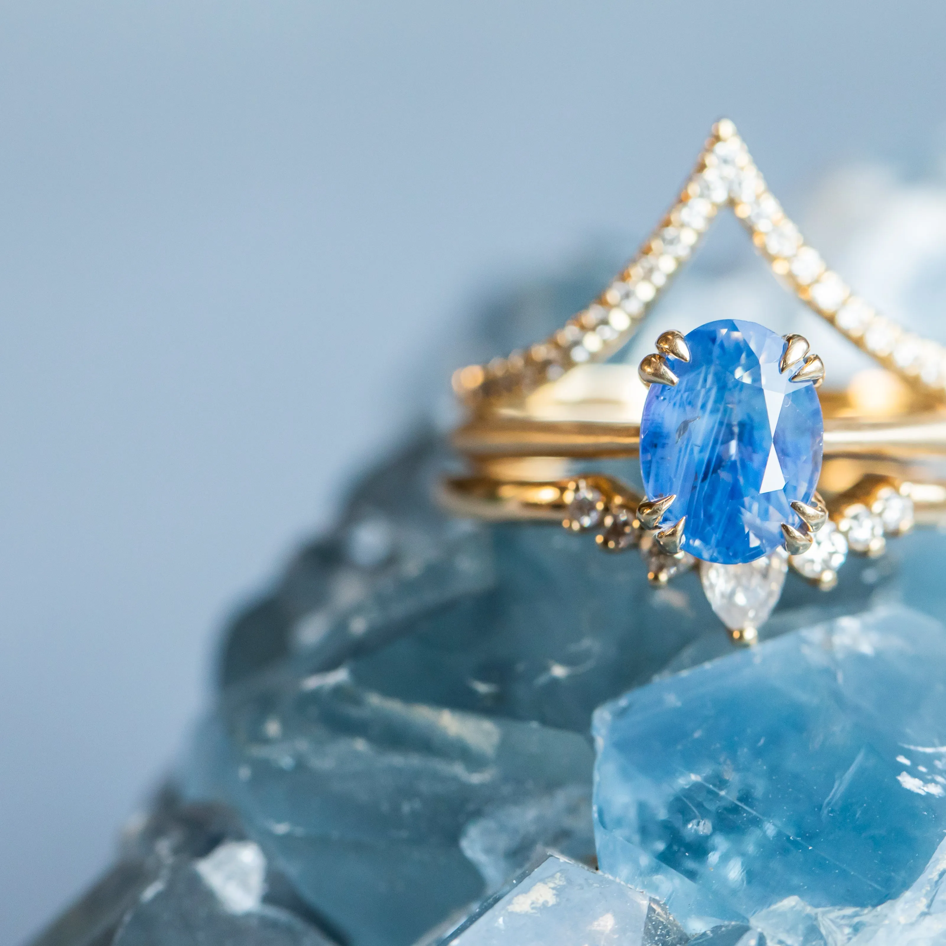 2.04ct Oval Opalescent Sapphire Hidden Halo Double Prong Solitaire in 14k Satin Yellow Gold