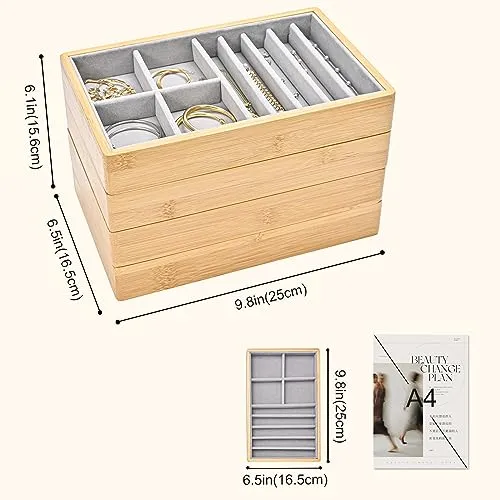(4 Pcs) Bamboo Stackable Jewelry Organizer Tray | ProCase