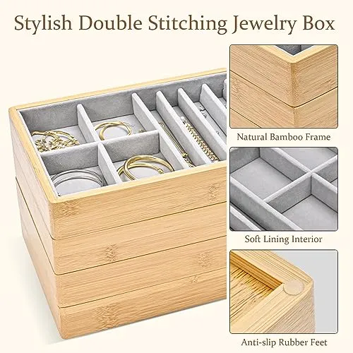 (4 Pcs) Bamboo Stackable Jewelry Organizer Tray | ProCase
