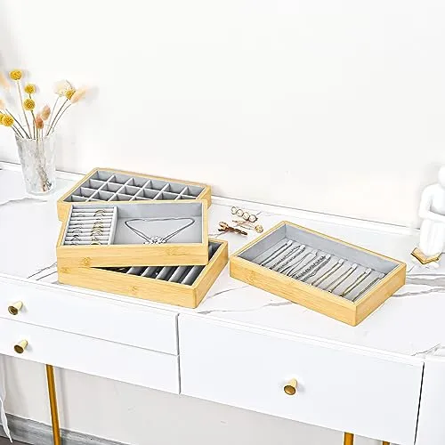 (4 Pcs) Bamboo Stackable Jewelry Organizer Tray | ProCase