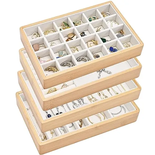 (4 Pcs) Bamboo Stackable Jewelry Organizer Tray | ProCase