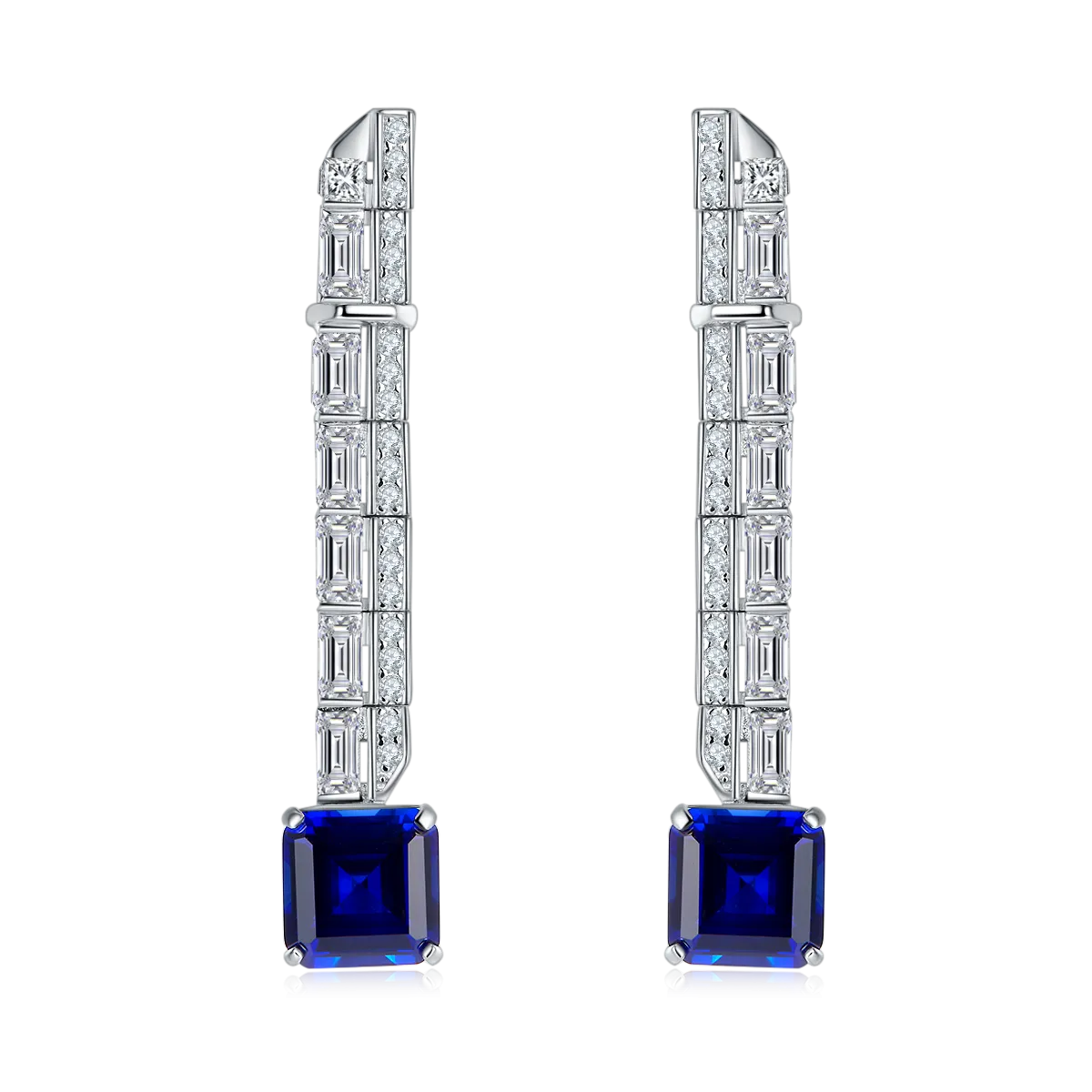 6.47 Carat Colorful Lab Created Gemstone Long Drop Earrings in S925 Silver and Platinum