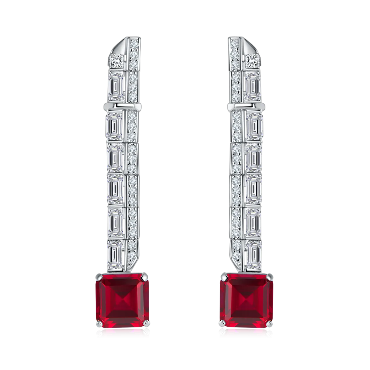 6.47 Carat Colorful Lab Created Gemstone Long Drop Earrings in S925 Silver and Platinum