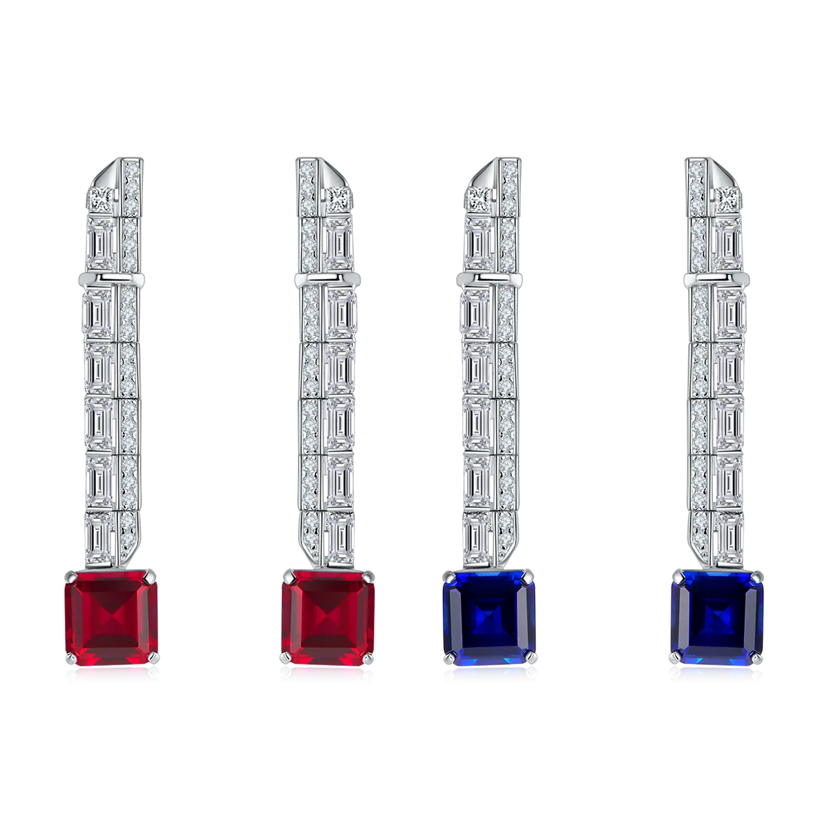 6.47 Carat Colorful Lab Created Gemstone Long Drop Earrings in S925 Silver and Platinum