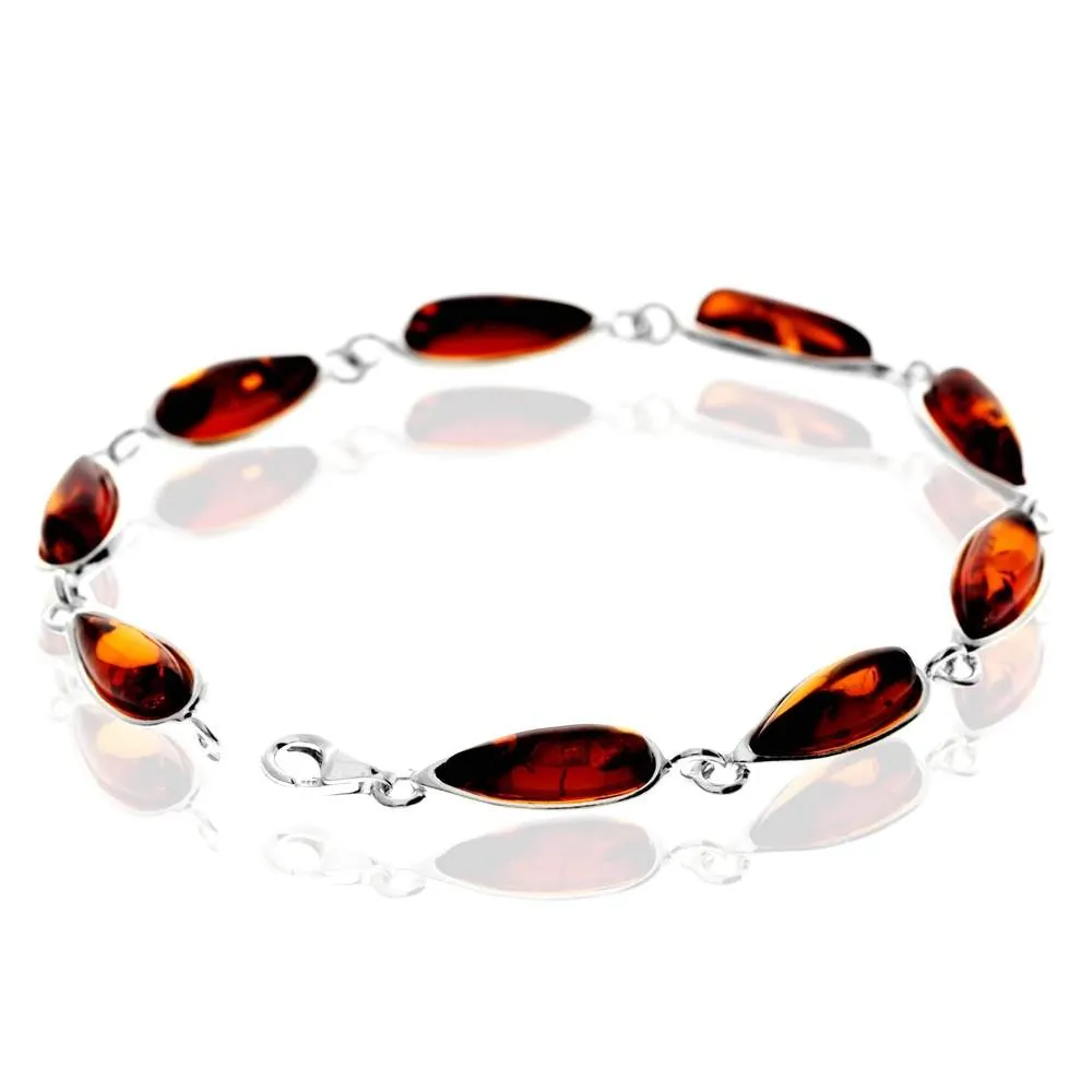 925 Sterling Silver & Genuine Baltic Amber Classic Link Bracelet - G502