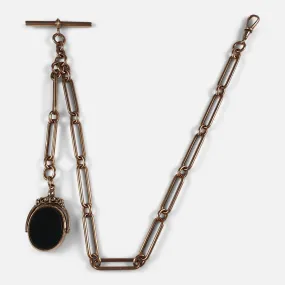 9ct Rose Gold Albert Chain with Bloodstone and Carnelian Fob