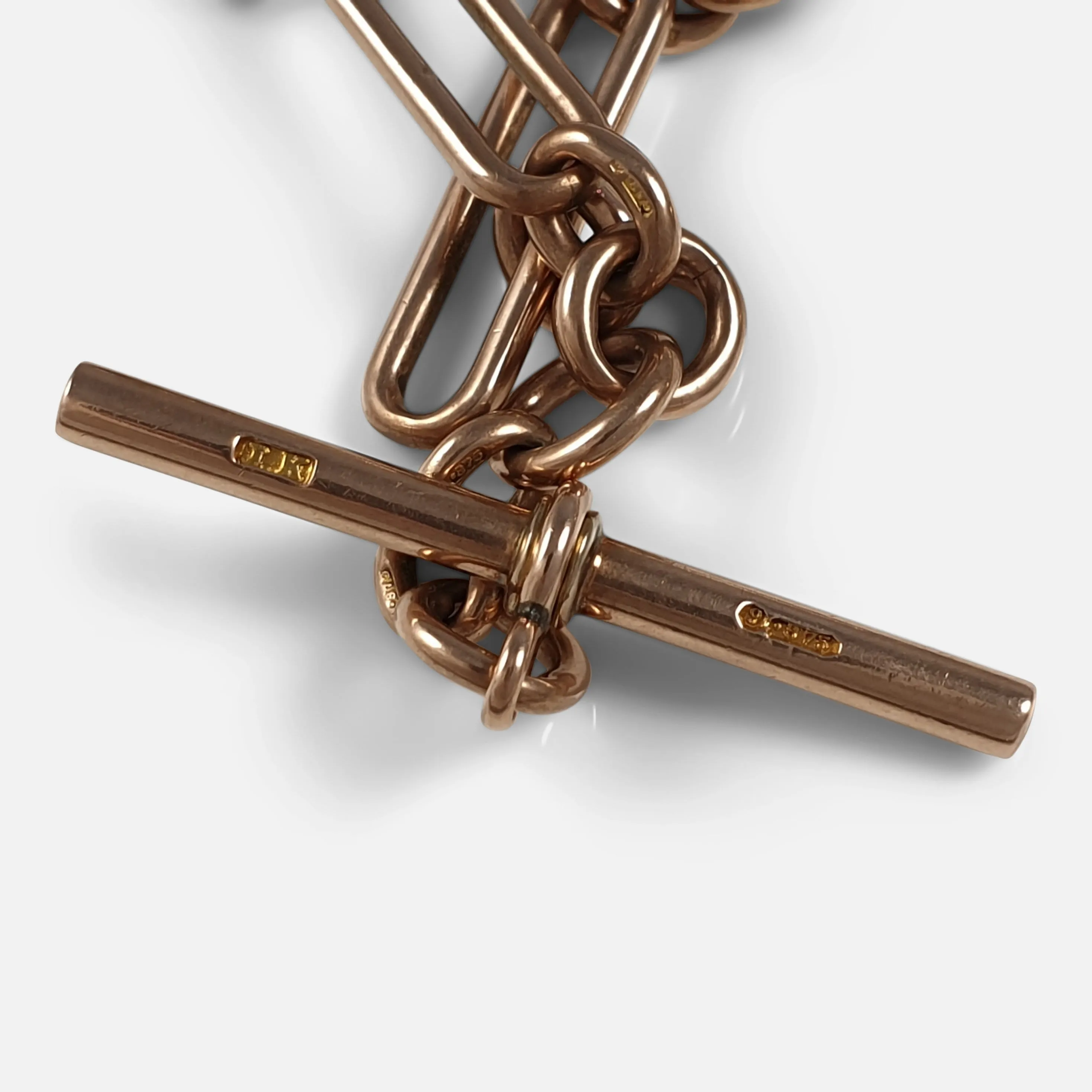 9ct Rose Gold Albert Chain with Bloodstone and Carnelian Fob