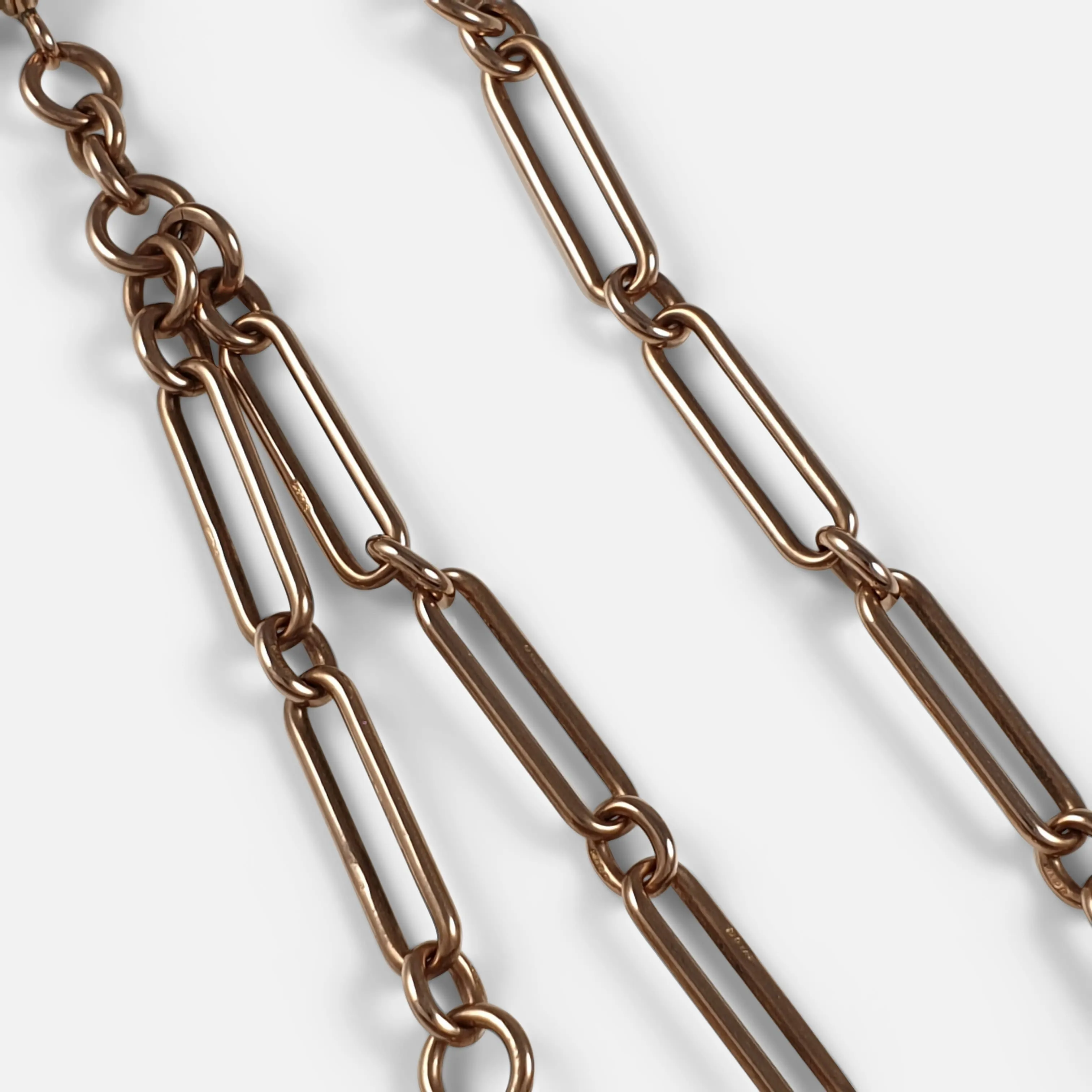 9ct Rose Gold Albert Chain with Bloodstone and Carnelian Fob
