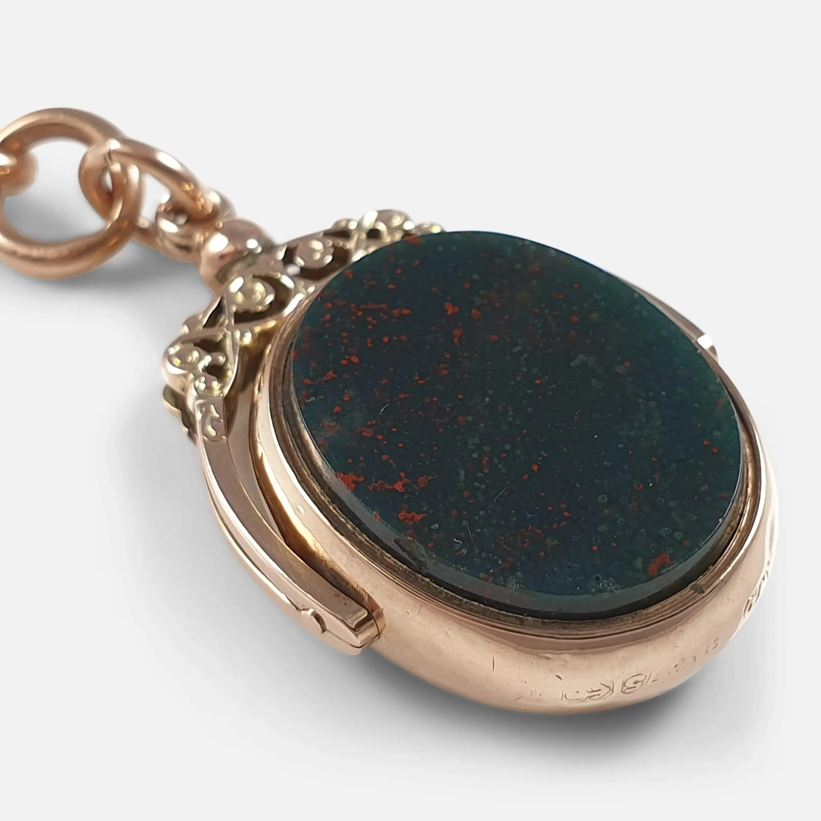 9ct Rose Gold Albert Chain with Bloodstone and Carnelian Fob
