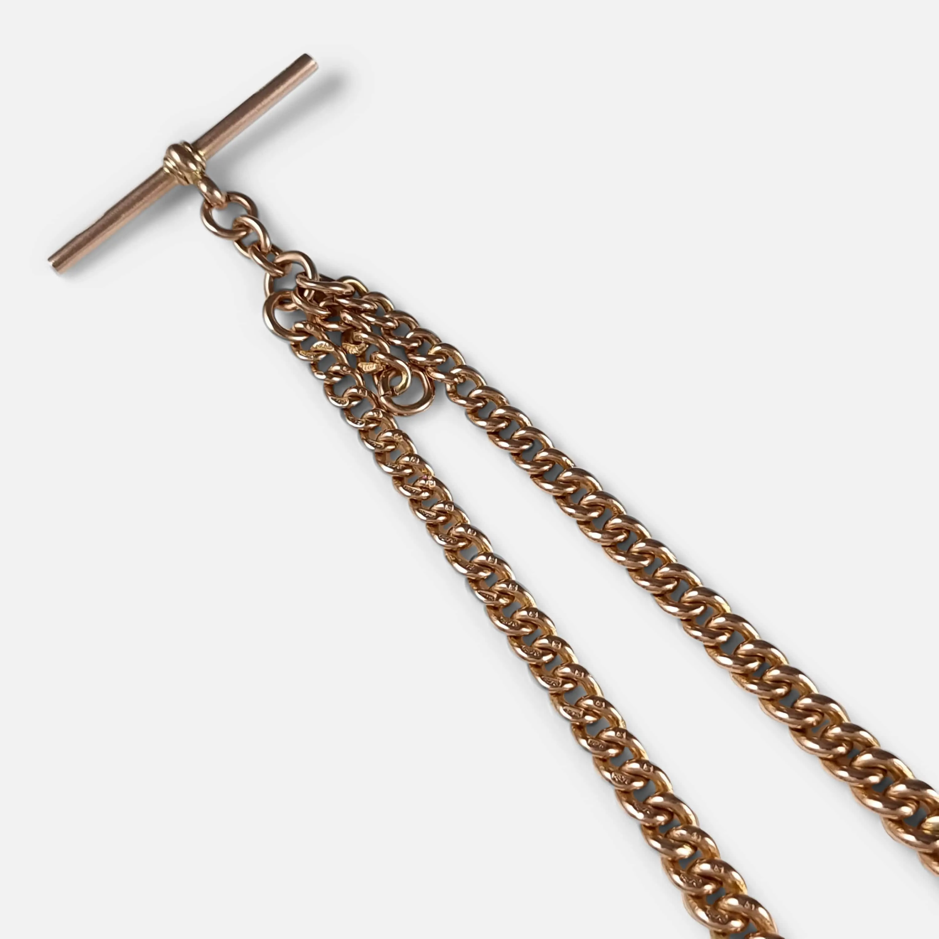 9ct Rose Gold Graduating Double Albert Watch Chain, 36.9g