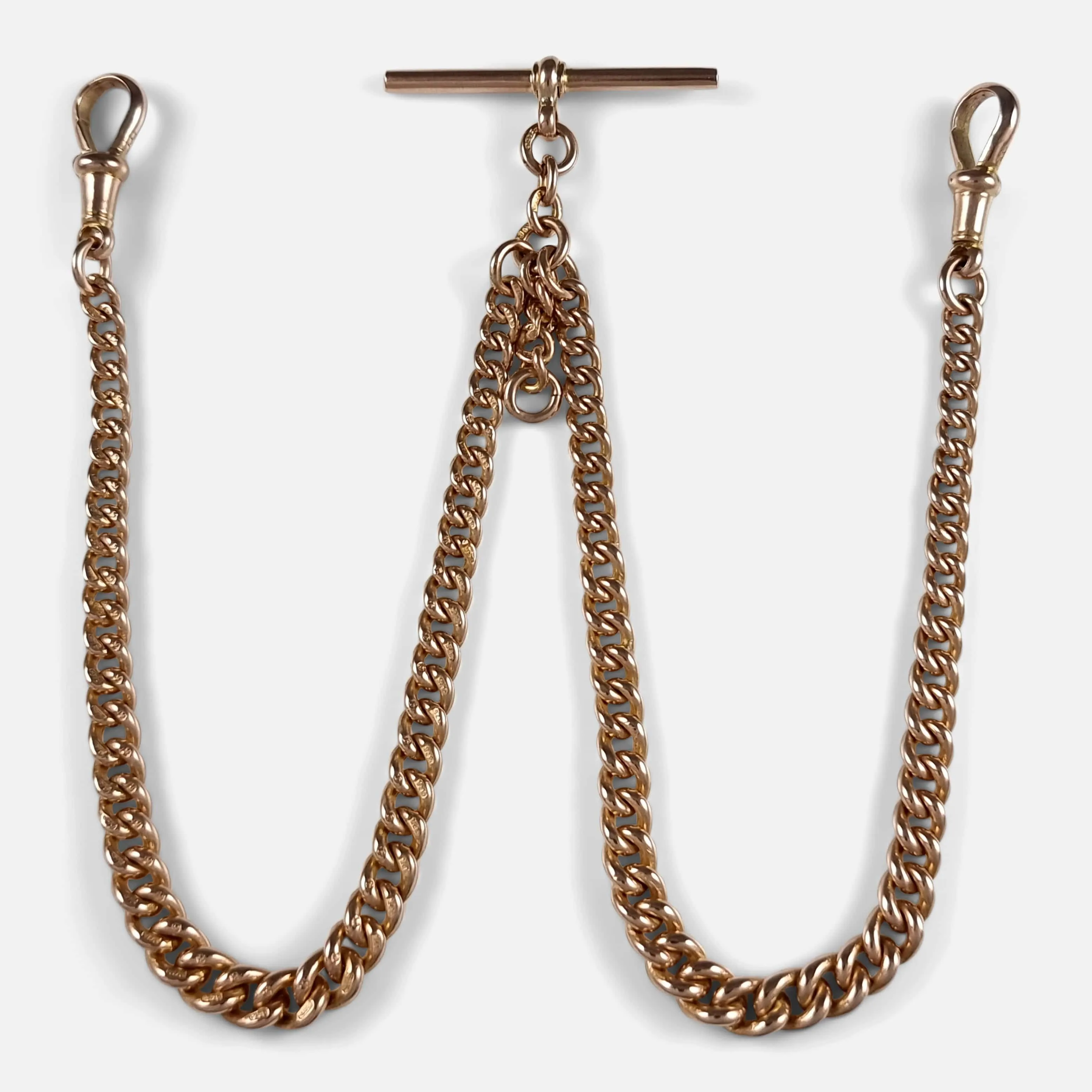 9ct Rose Gold Graduating Double Albert Watch Chain, 36.9g
