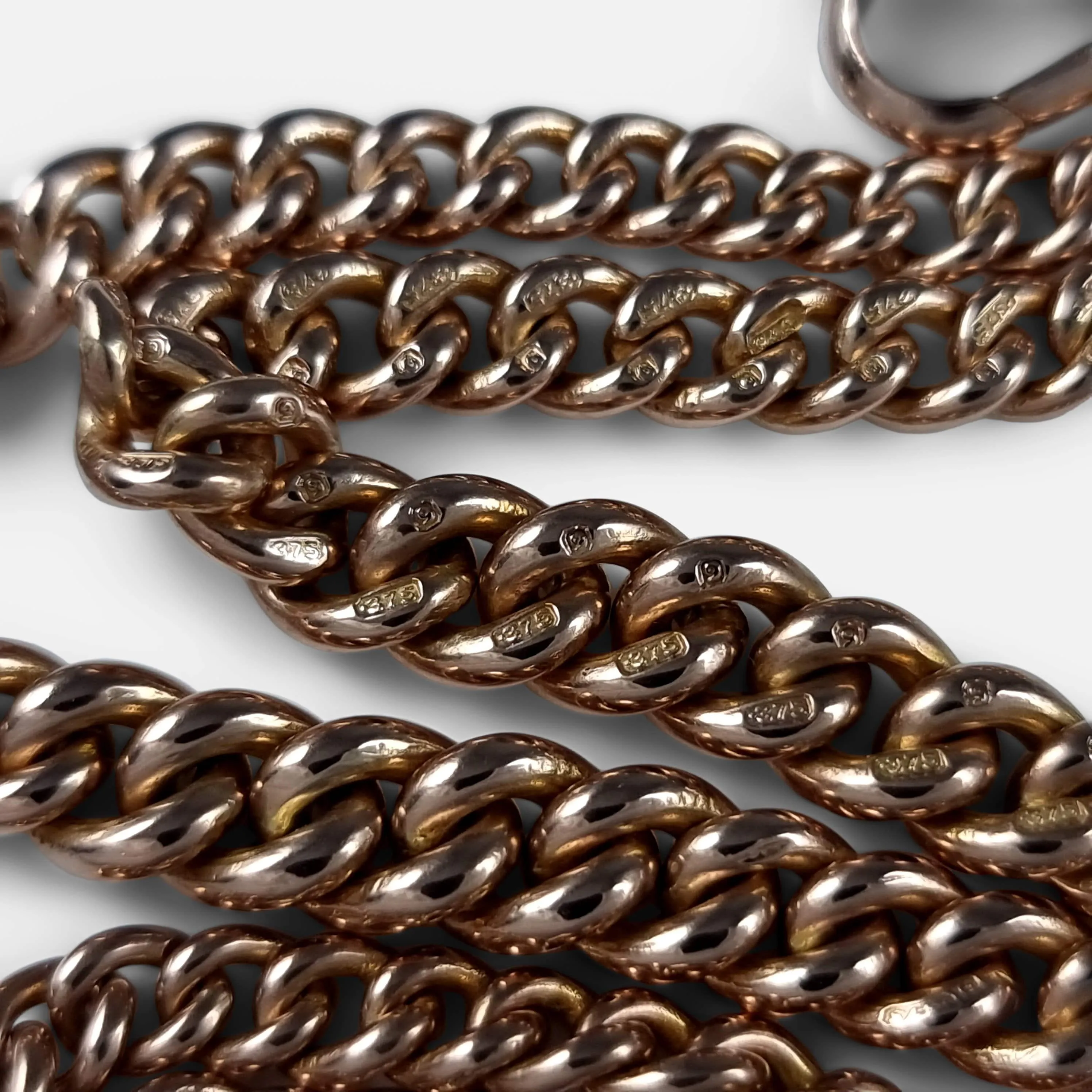 9ct Rose Gold Graduating Double Albert Watch Chain, 36.9g