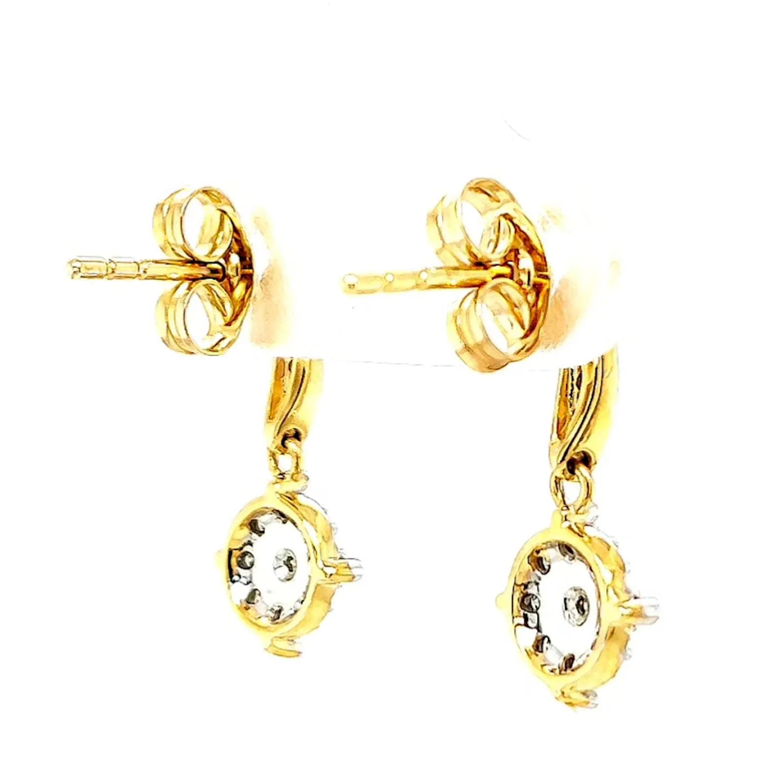 9ct Two Tone Gold Round Brilliant Cut 0.13 Carat tw of Diamonds Drop Earrings