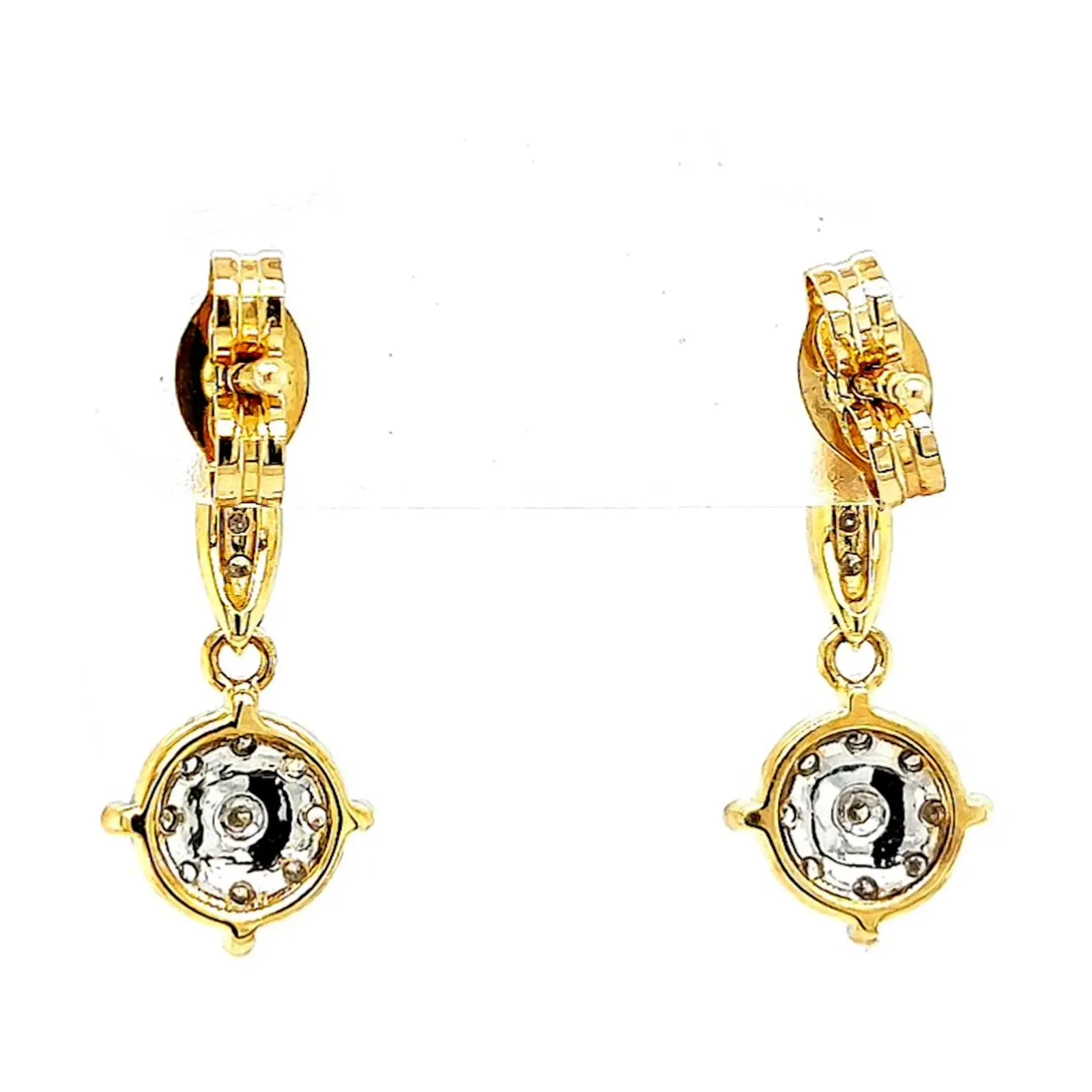 9ct Two Tone Gold Round Brilliant Cut 0.13 Carat tw of Diamonds Drop Earrings
