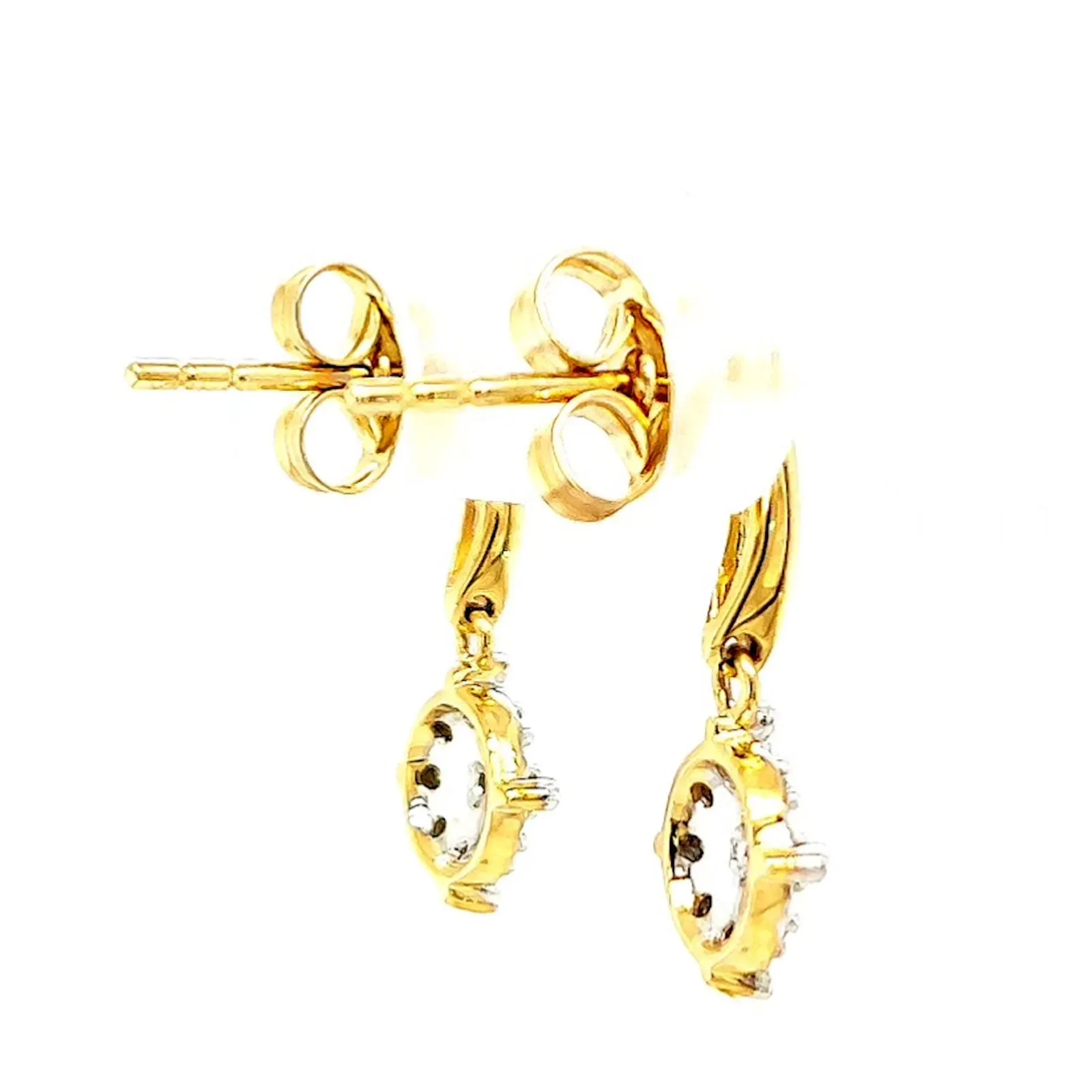 9ct Two Tone Gold Round Brilliant Cut 0.13 Carat tw of Diamonds Drop Earrings