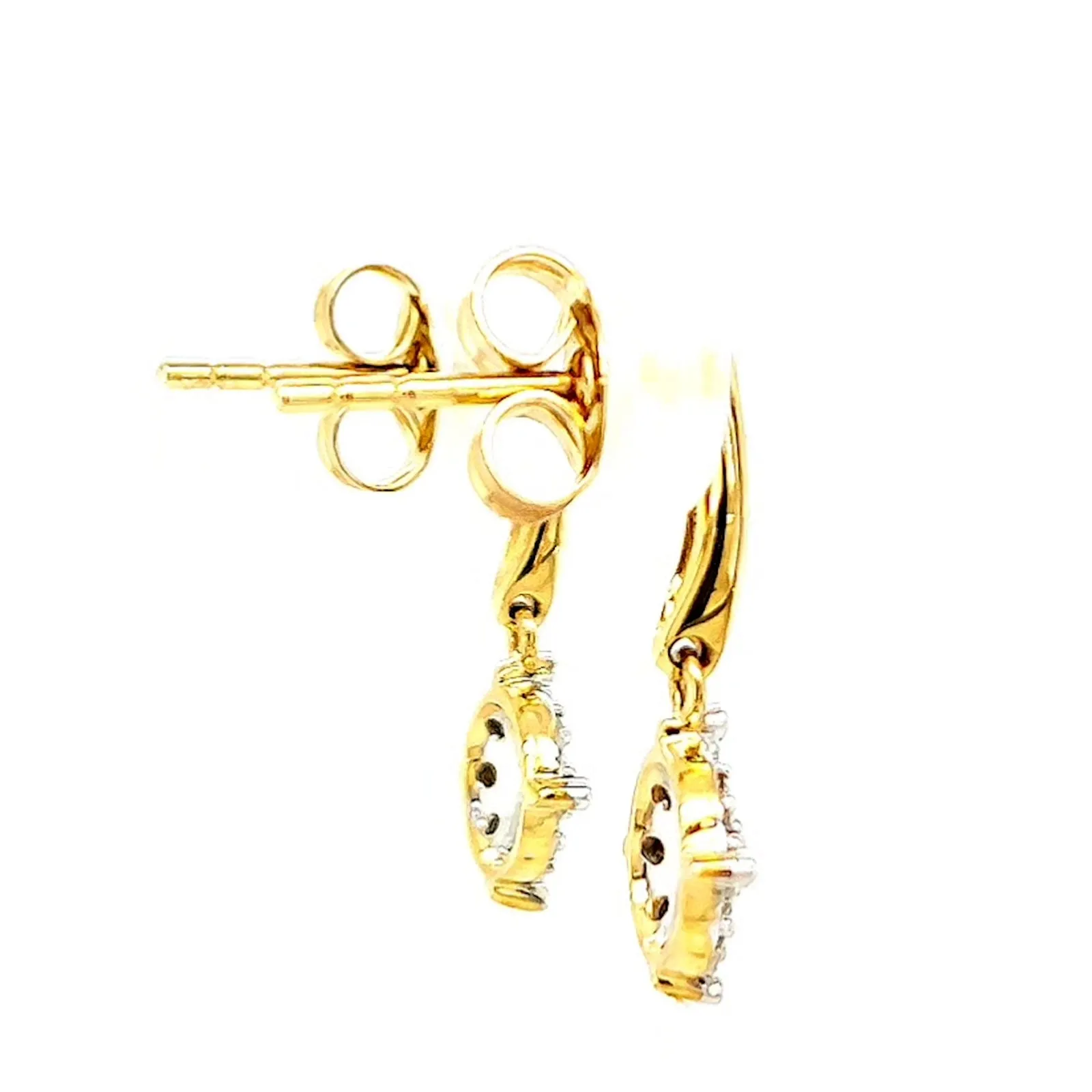 9ct Two Tone Gold Round Brilliant Cut 0.13 Carat tw of Diamonds Drop Earrings