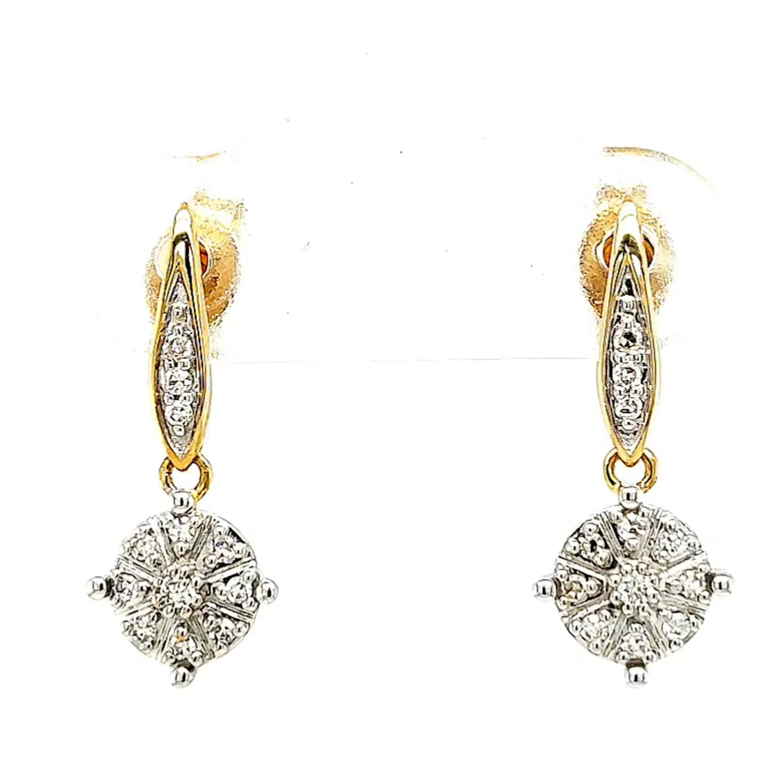 9ct Two Tone Gold Round Brilliant Cut 0.13 Carat tw of Diamonds Drop Earrings