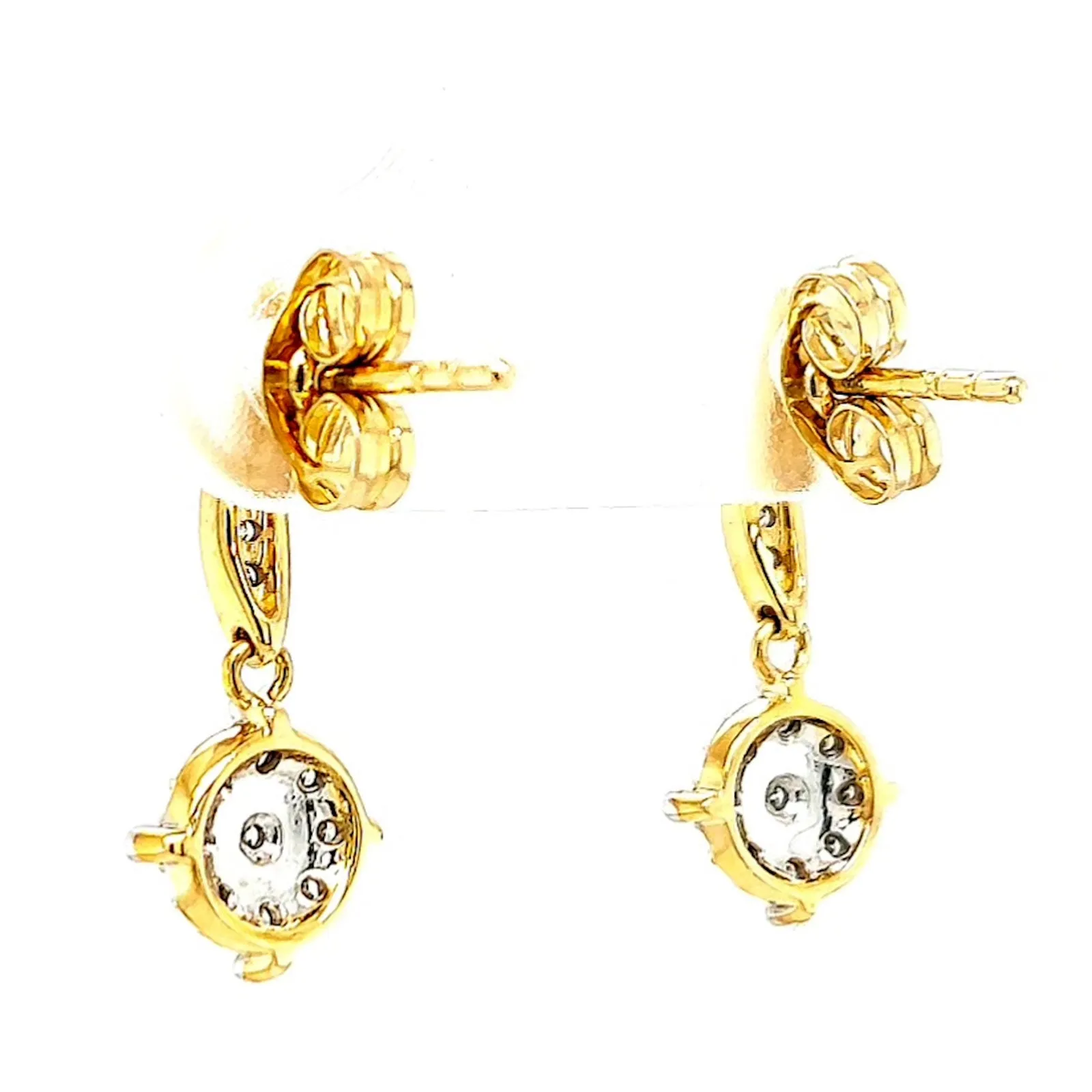 9ct Two Tone Gold Round Brilliant Cut 0.13 Carat tw of Diamonds Drop Earrings