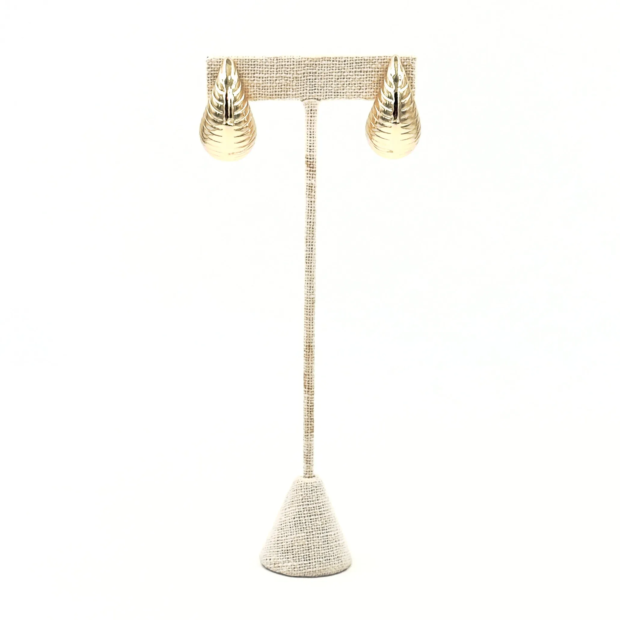 Ashley Gold Stainless Steel Ribbed Puff Tear Drop Stud Earrings