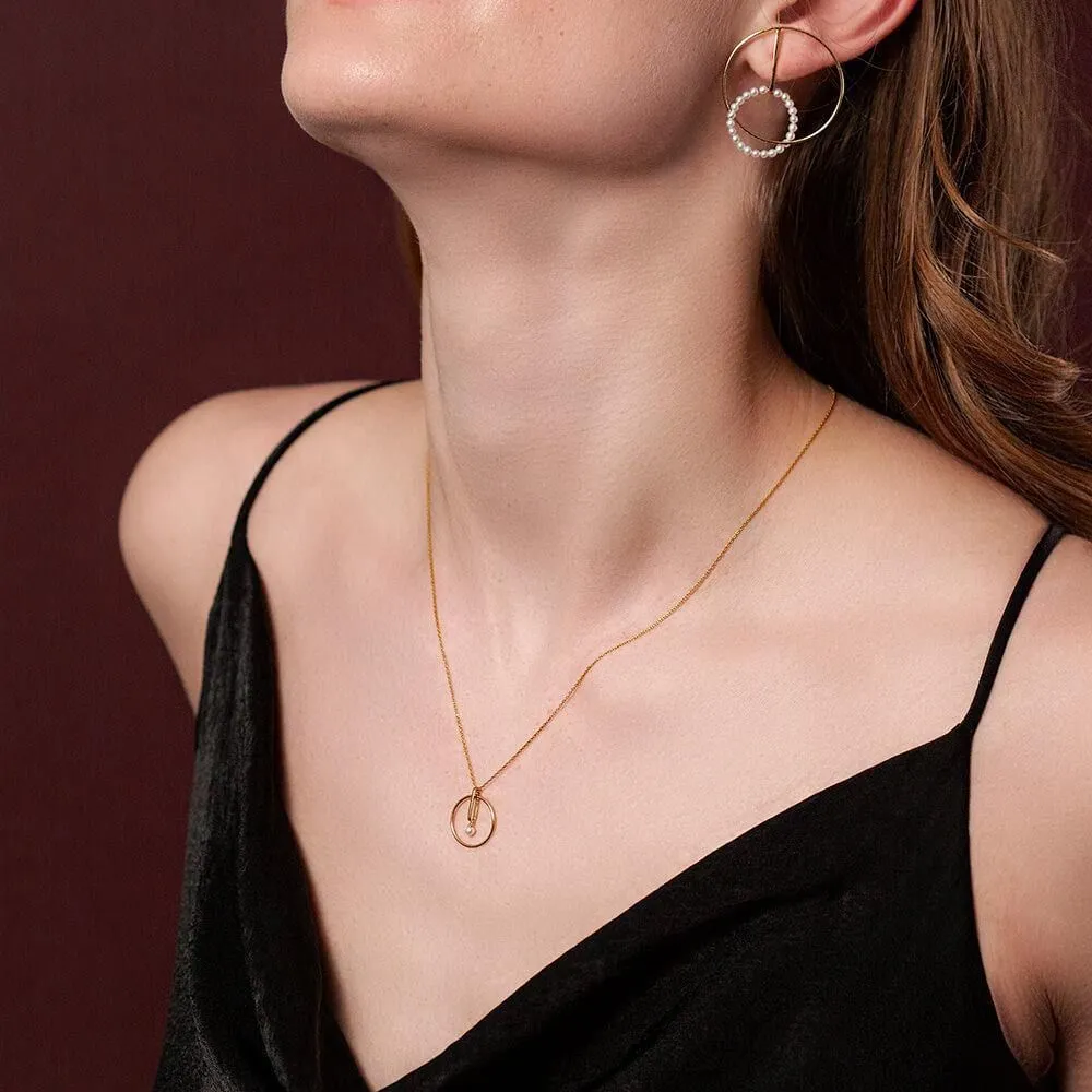 Astra Moon 18K Gold Necklace w. Pearl & Diamond