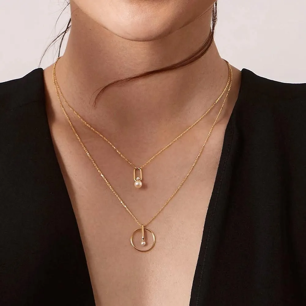 Astra Moon 18K Gold Necklace w. Pearl & Diamond