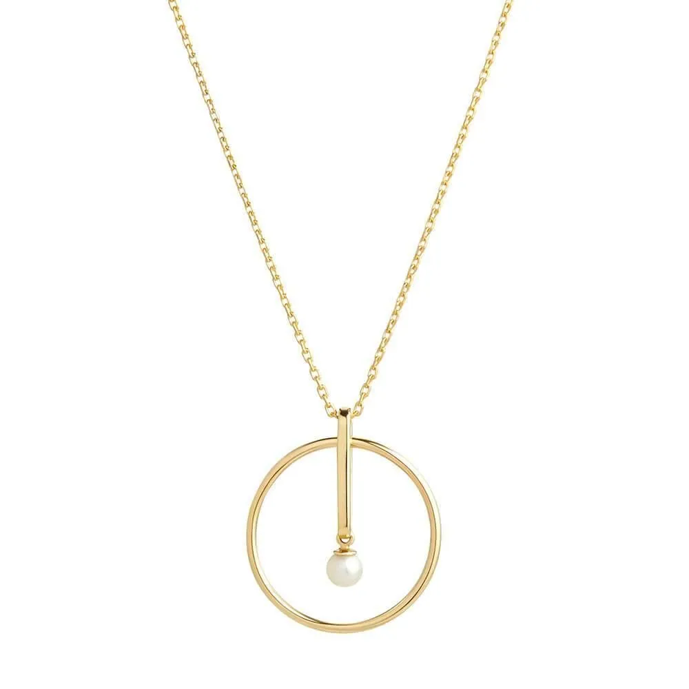 Astra Moon 18K Gold Necklace w. Pearl & Diamond