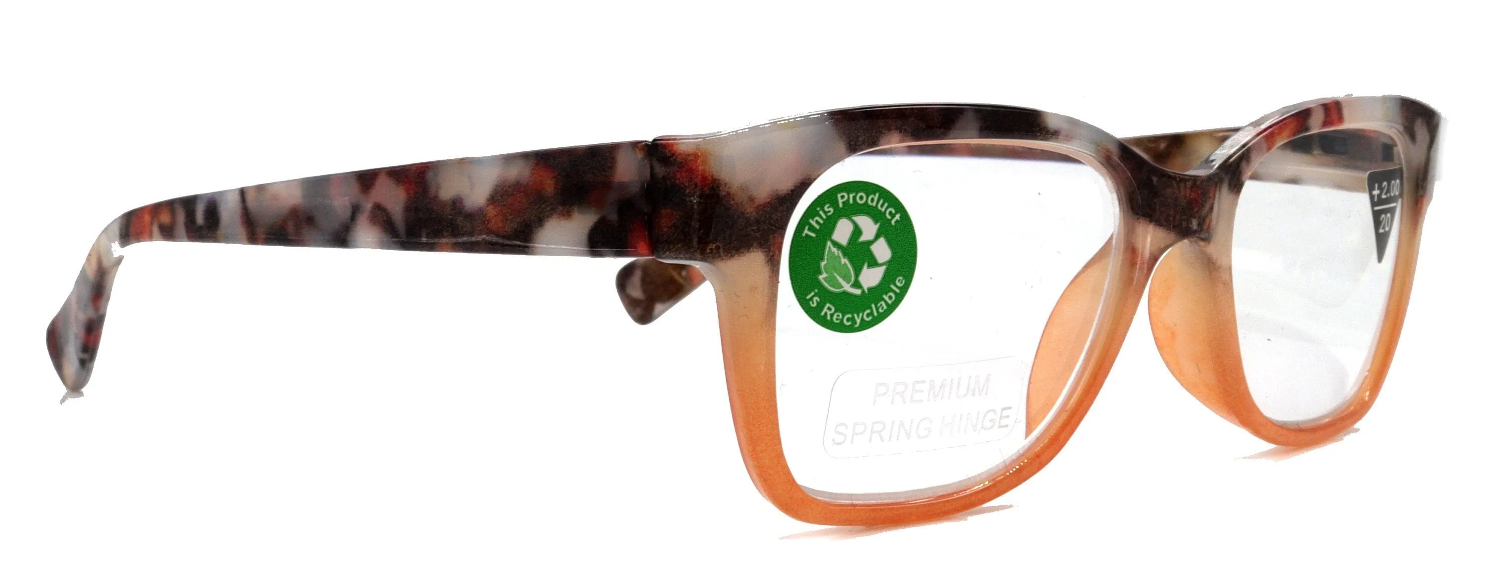 Aya, (Premium) Reading Glasses, High End Fashion Reader, 1.25 to  4 Magnifiers, (Tan n Brown Tortoise) Square Frame. NY Fifth Avenue.