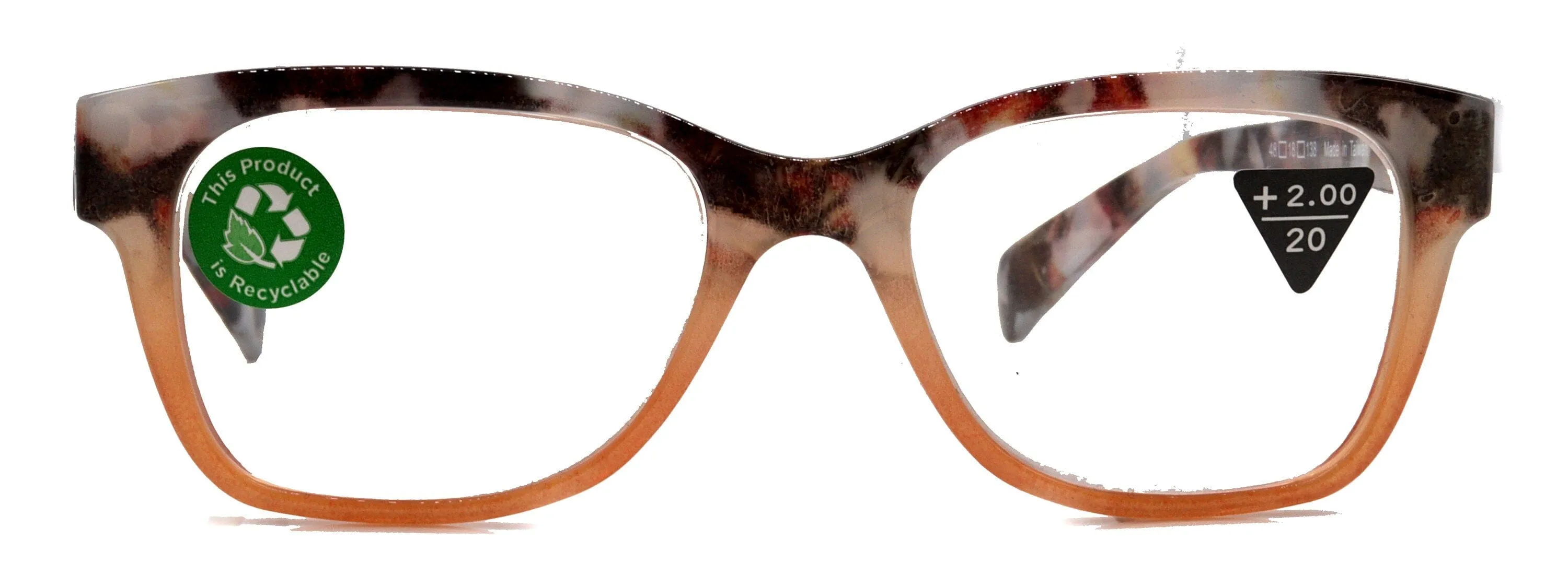 Aya, (Premium) Reading Glasses, High End Fashion Reader, 1.25 to  4 Magnifiers, (Tan n Brown Tortoise) Square Frame. NY Fifth Avenue.