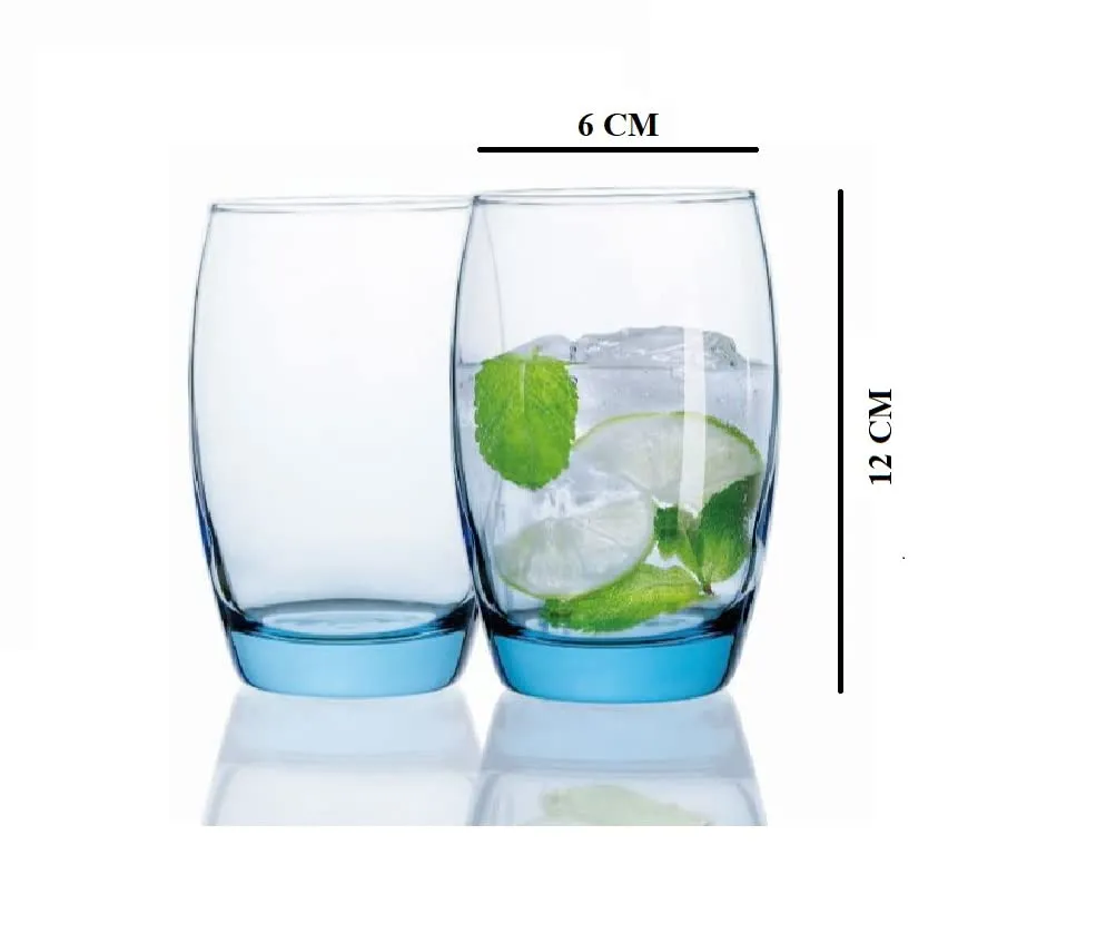 BINZO Glass Water Juice Glasses, Luxury Blue Base Color Glasses, 400 ml, Set of 6, Tumblers for Drinks, Mojito, Cold Drinks