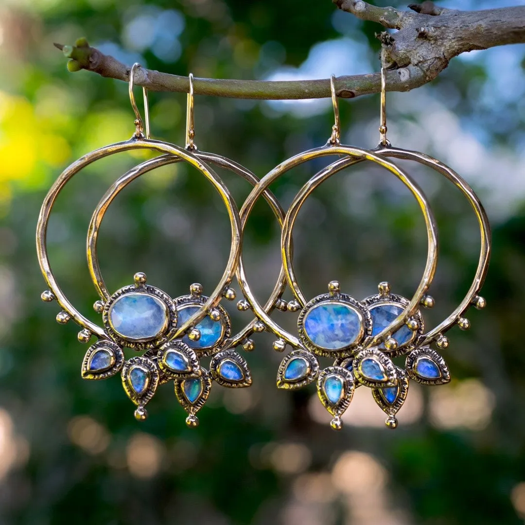 Blue Moonstone Lotus Hoops