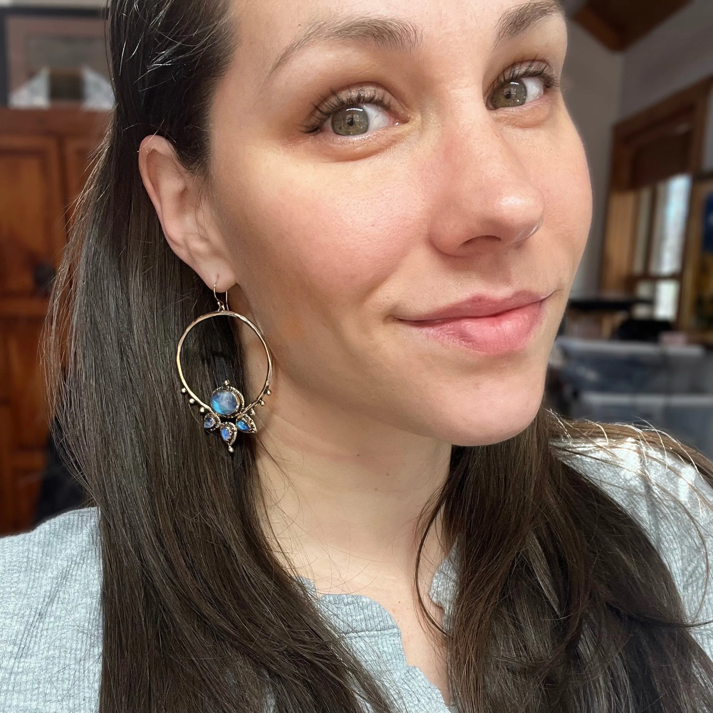 Blue Moonstone Lotus Hoops