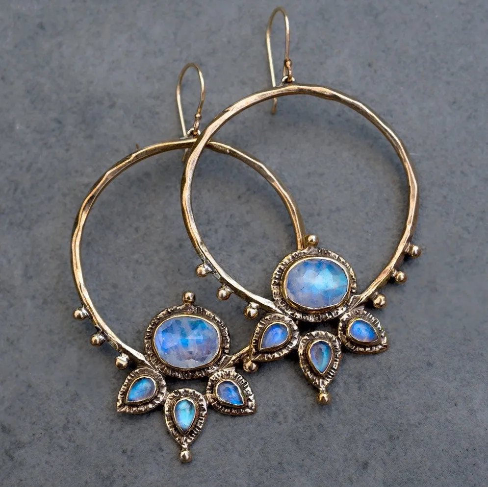 Blue Moonstone Lotus Hoops