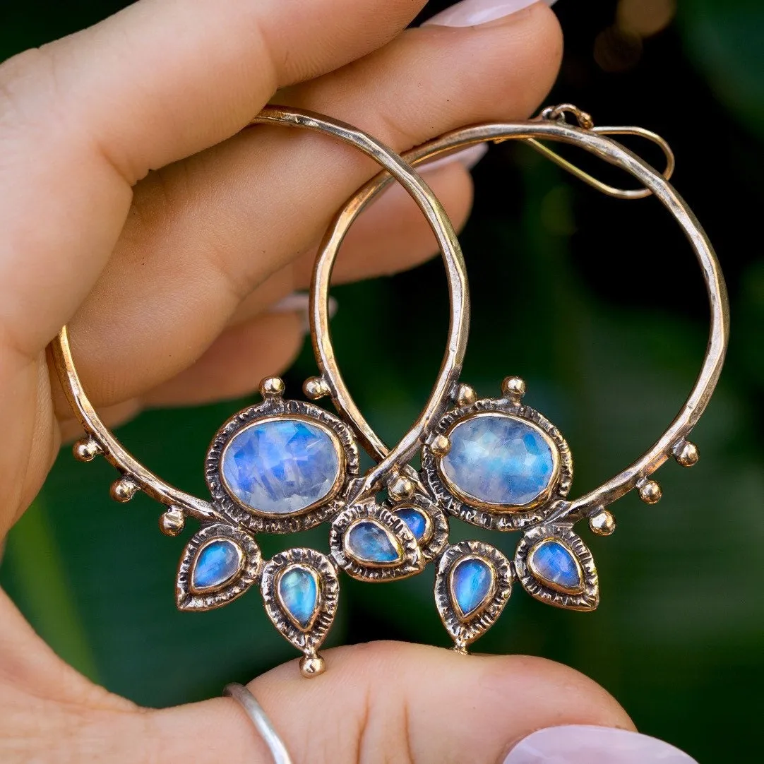Blue Moonstone Lotus Hoops