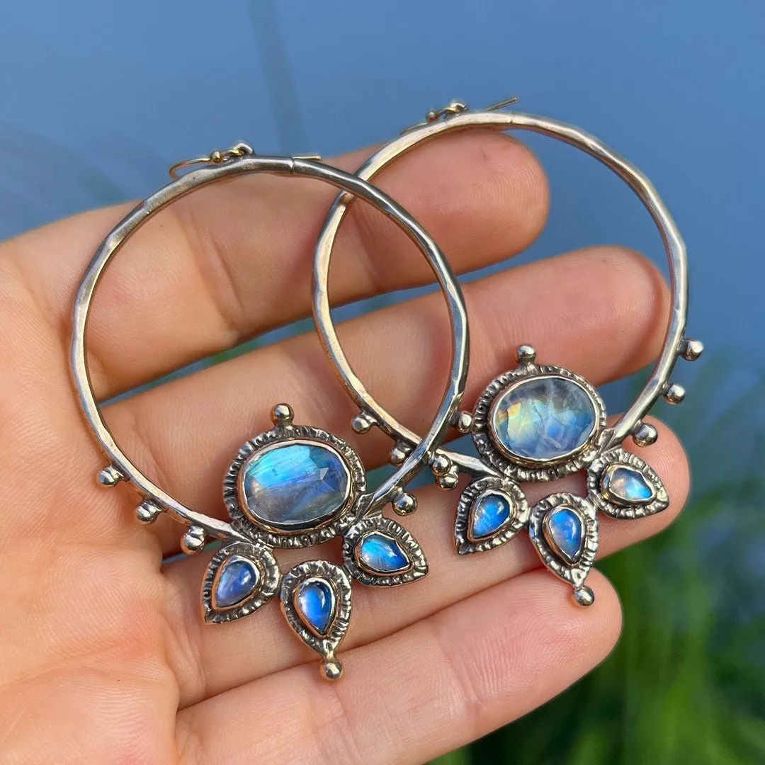 Blue Moonstone Lotus Hoops