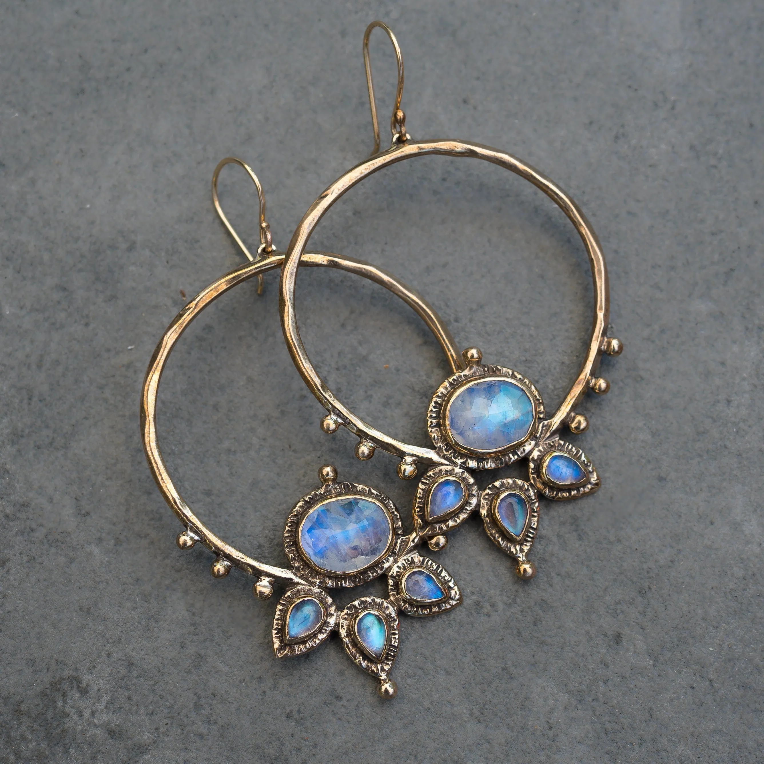 Blue Moonstone Lotus Hoops