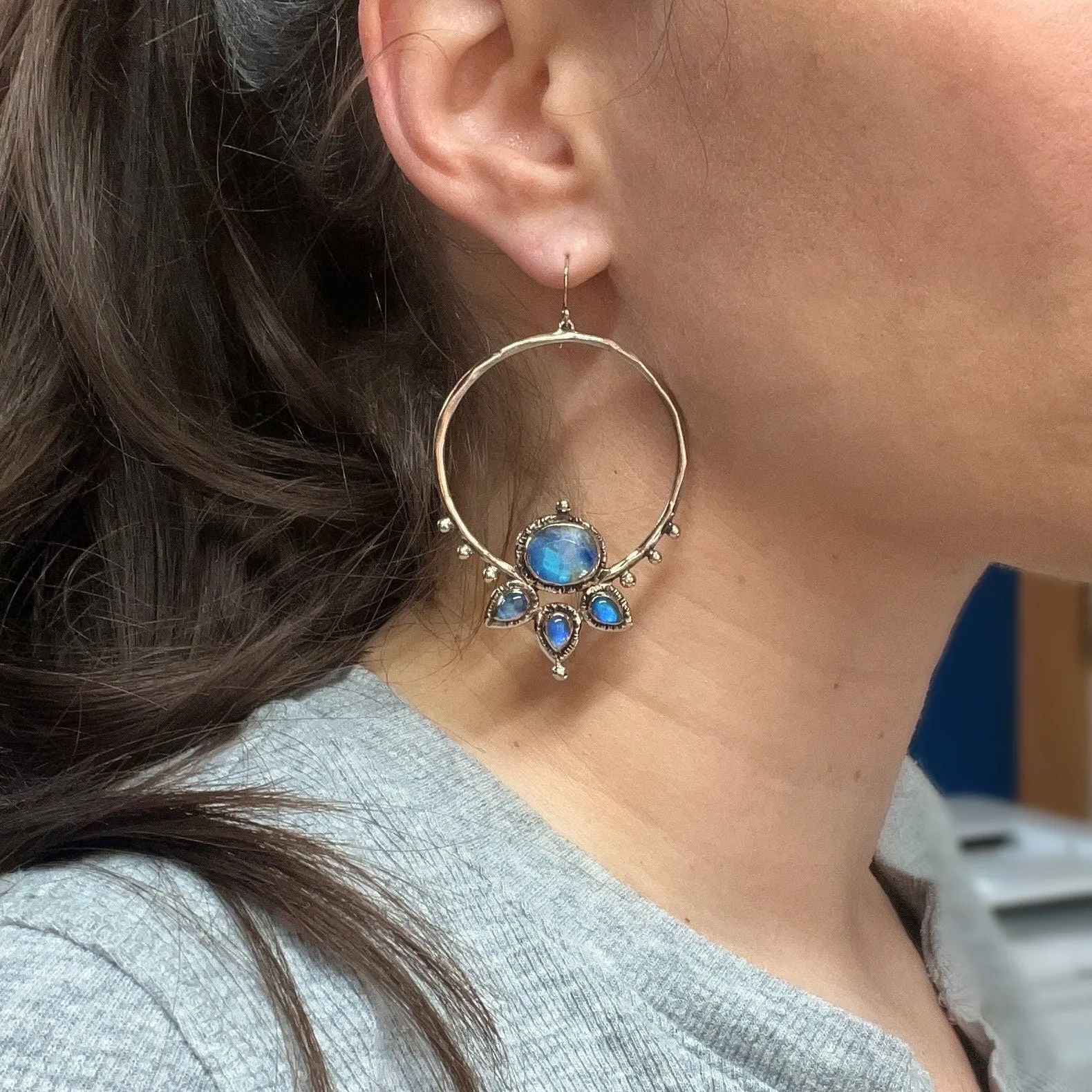 Blue Moonstone Lotus Hoops