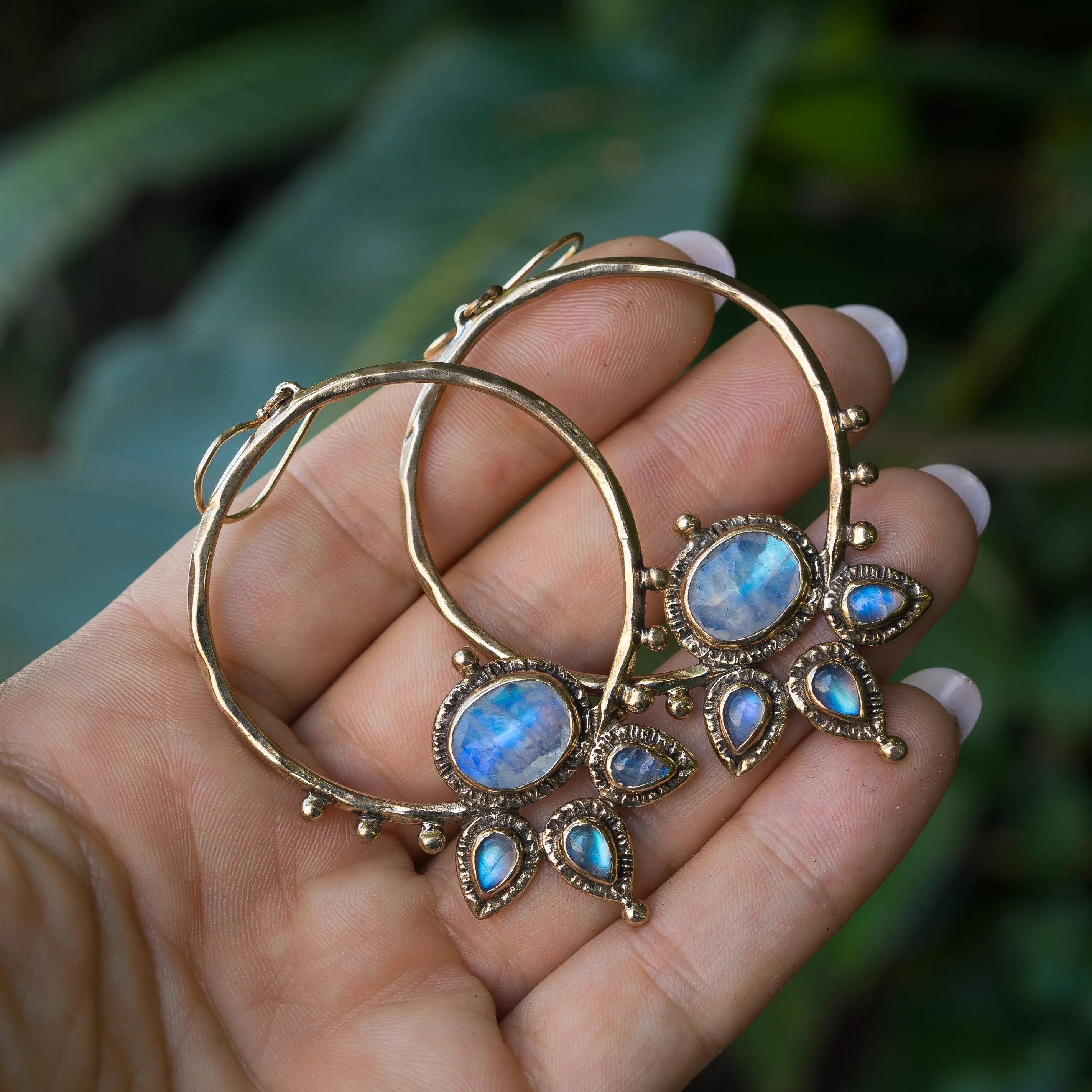Blue Moonstone Lotus Hoops